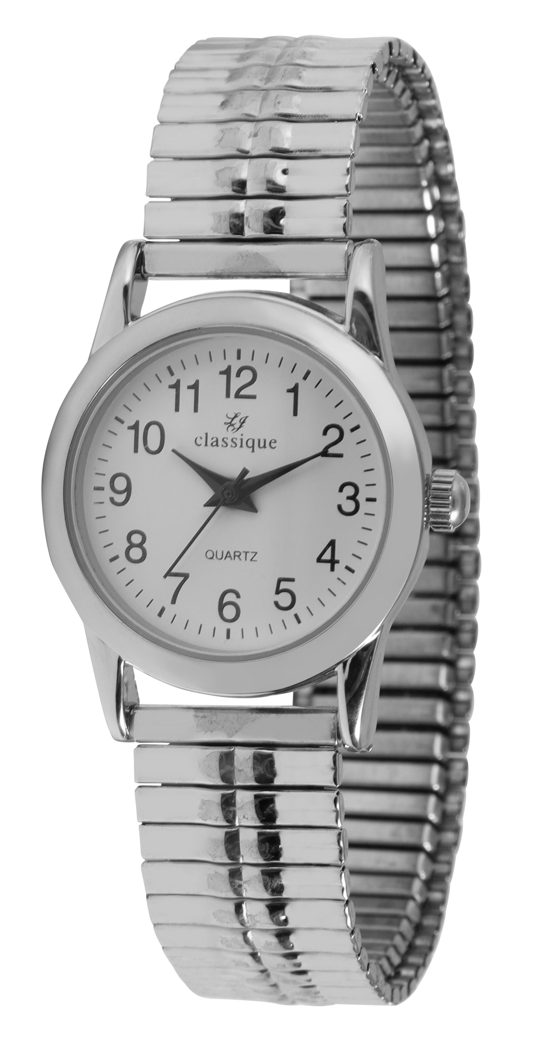 Classique Damenuhr mit Edelstahl-Zugarmband Ø 28 mm, silberfarben/ weiß