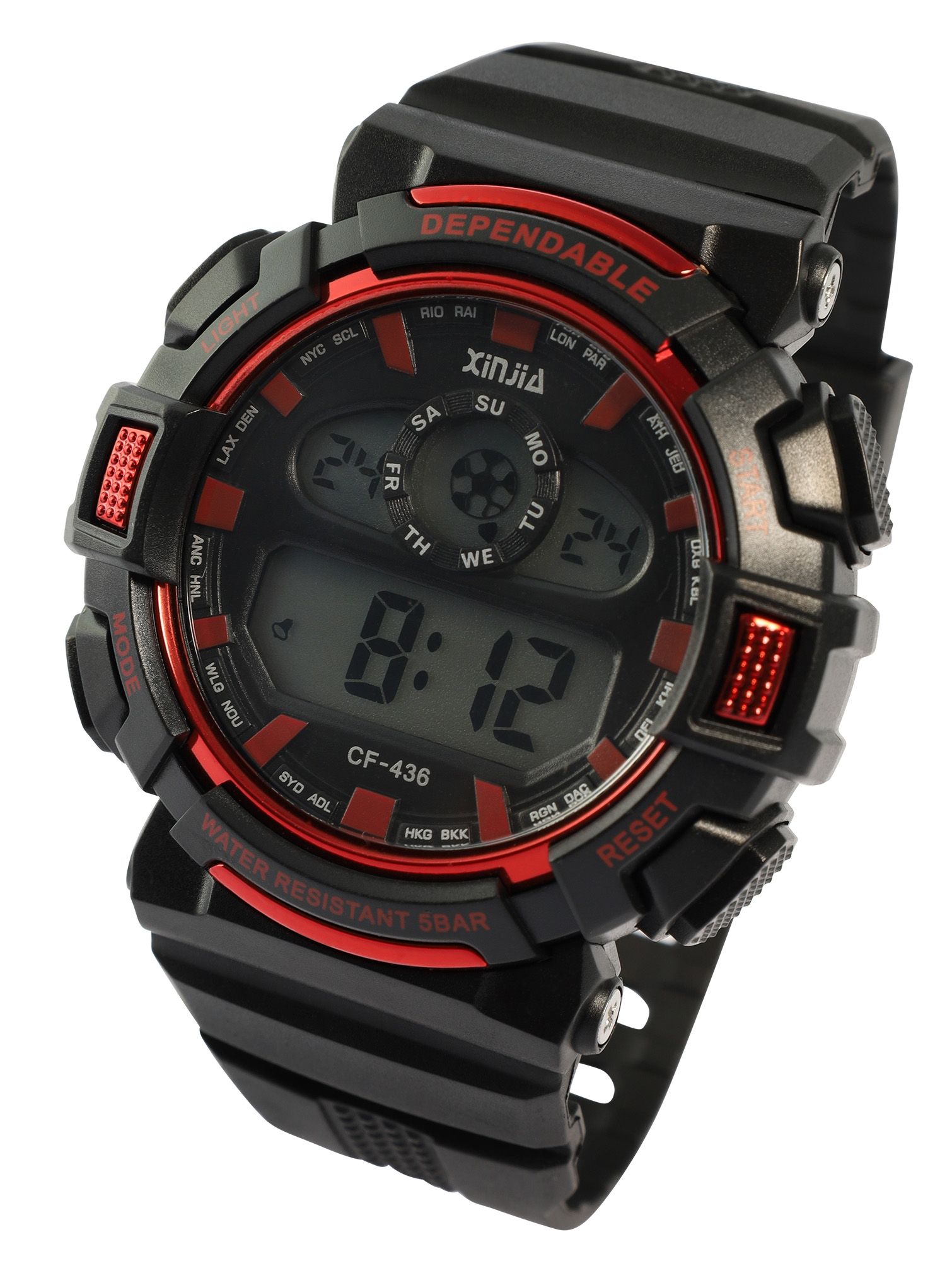 Xinjia Herrenuhr mit TPU-Band, schwarz + rot