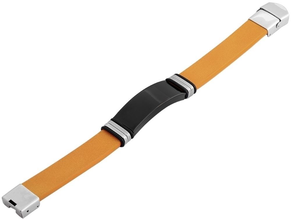 Akzent Echtlederarmband mit Edelstahlgravurplatte, hellbraun/schwarz