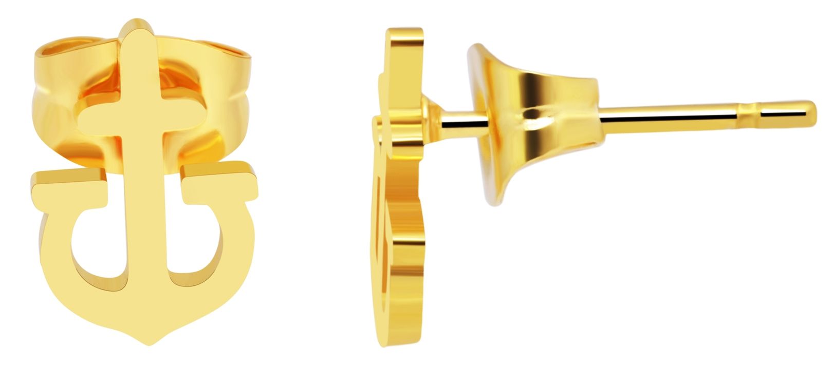 Edelstahl Schmuckset mit Ohrsteckern und Kette mit Anhänger im maritimen Ankerdesign in goldfarbig