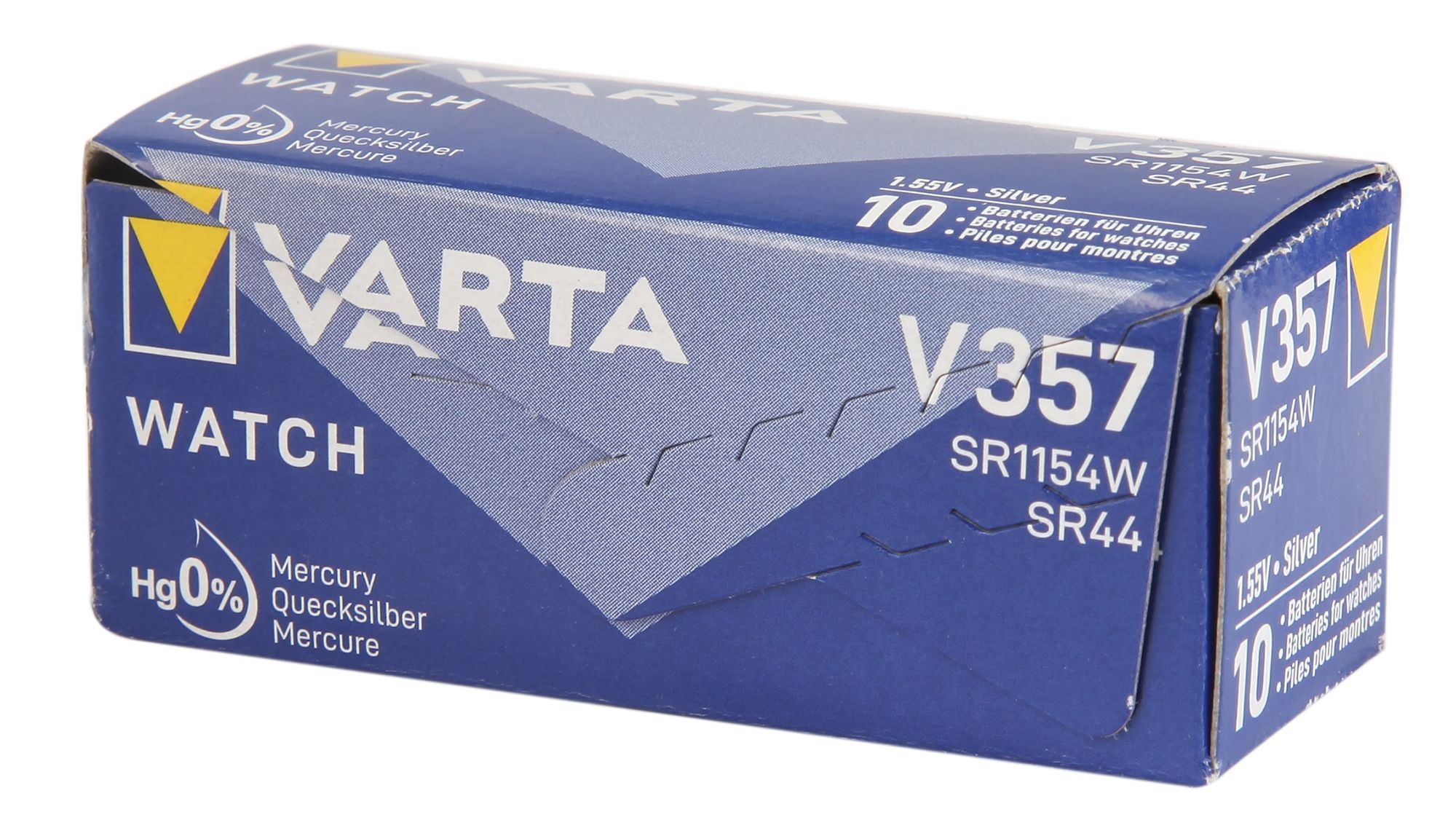Varta Batterie V357/541 (AG13//SR44W/SR1154W) Silberoxid Knopfzellen 1,55 V - Verpackungseinheit 10 Stück