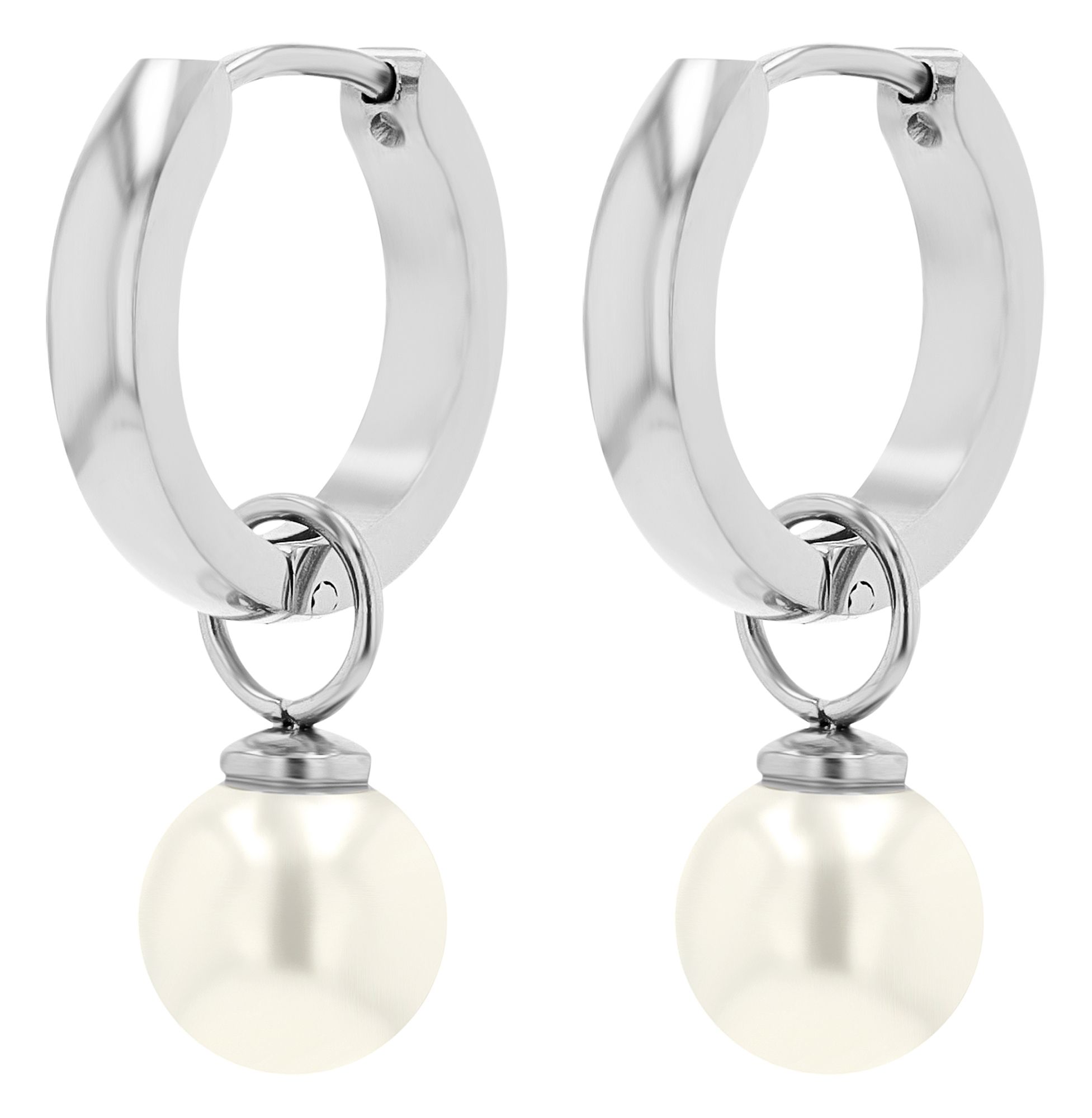 "Amapola" Akzent Creolen mit Ø 8 mm Perle, Edelstahl, silberfarben