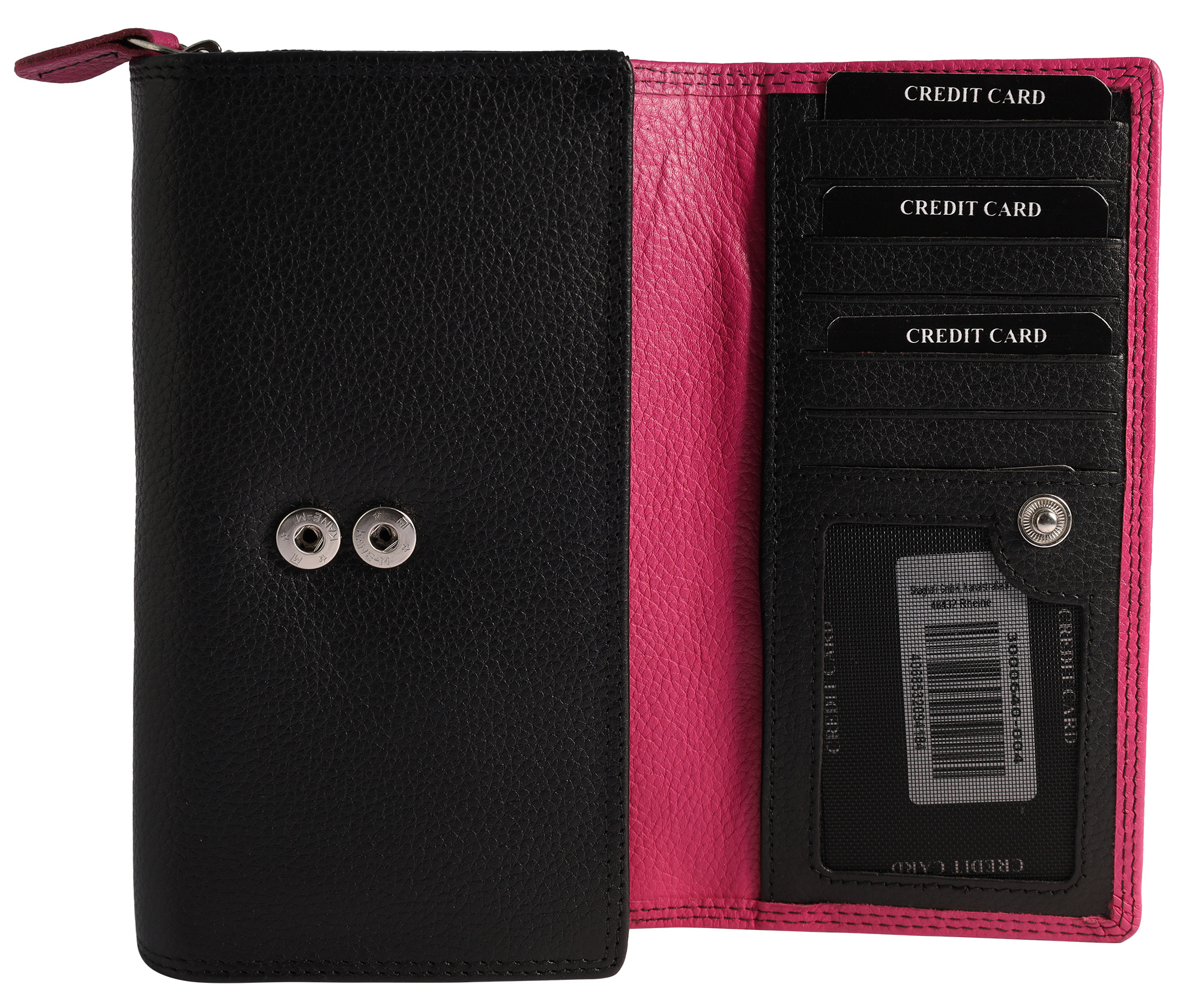 Leonardo Verrelli Echtleder (DDM) Damen-Geldbörse, RFID, Querformat, pink/ schwarz