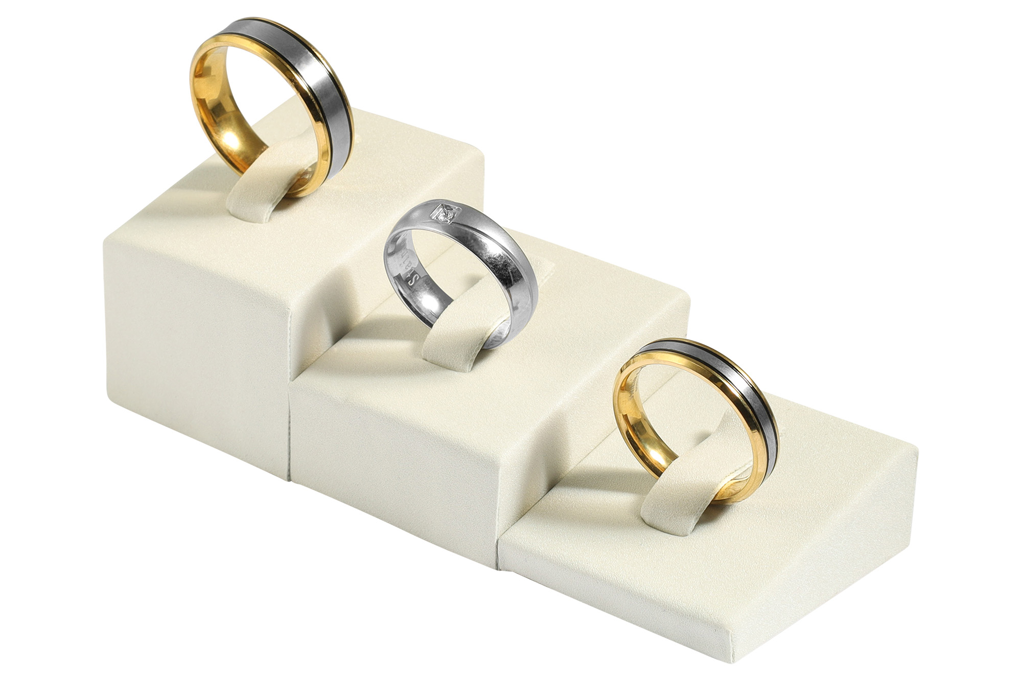 3er Set Ringaufsteller (Dekoserie Soft), PU-bezogen, weiß