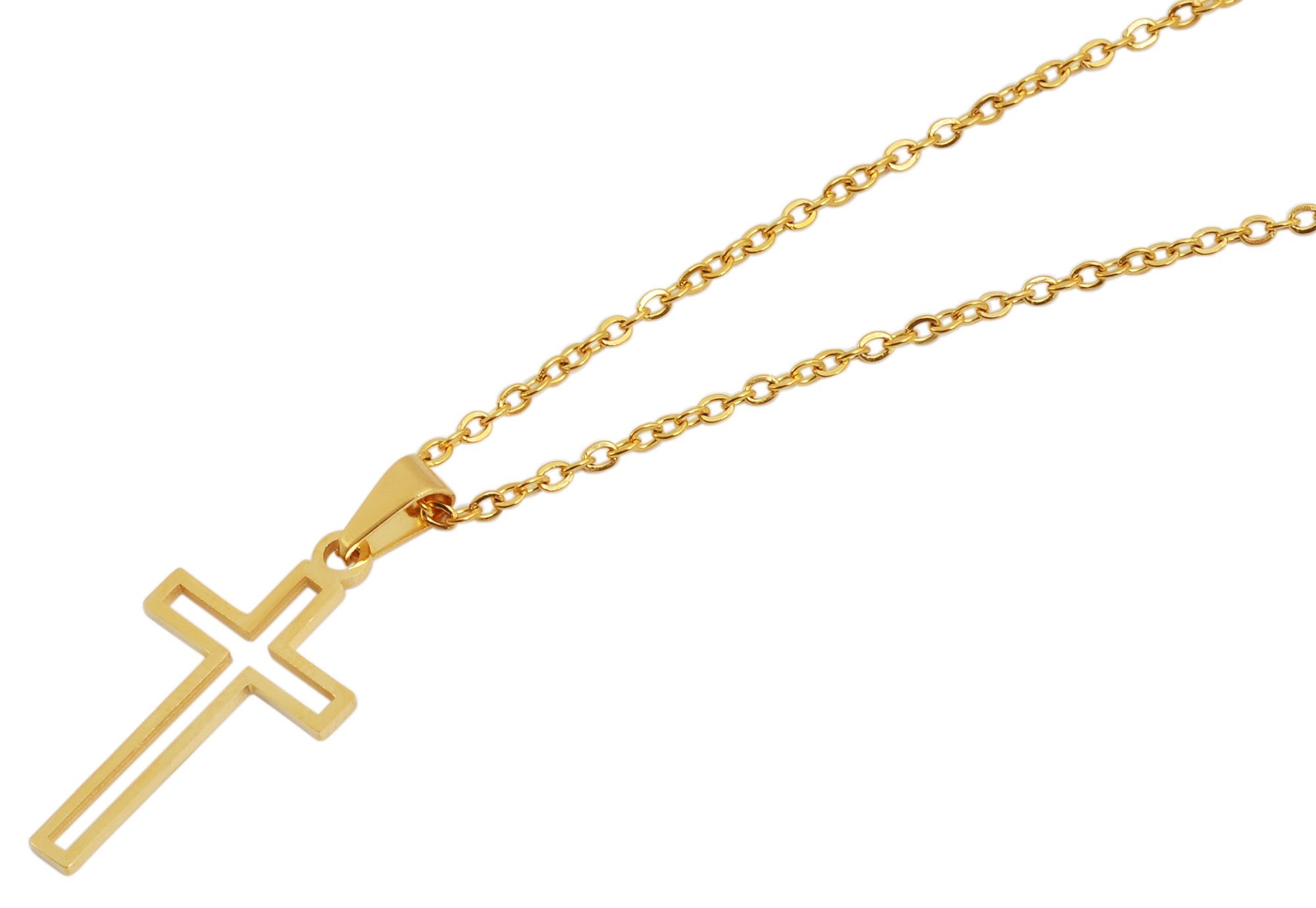 "Hafsa" Edelstahl Kette (43+5 cm) mit Anhänger - Kreuz, goldfarben