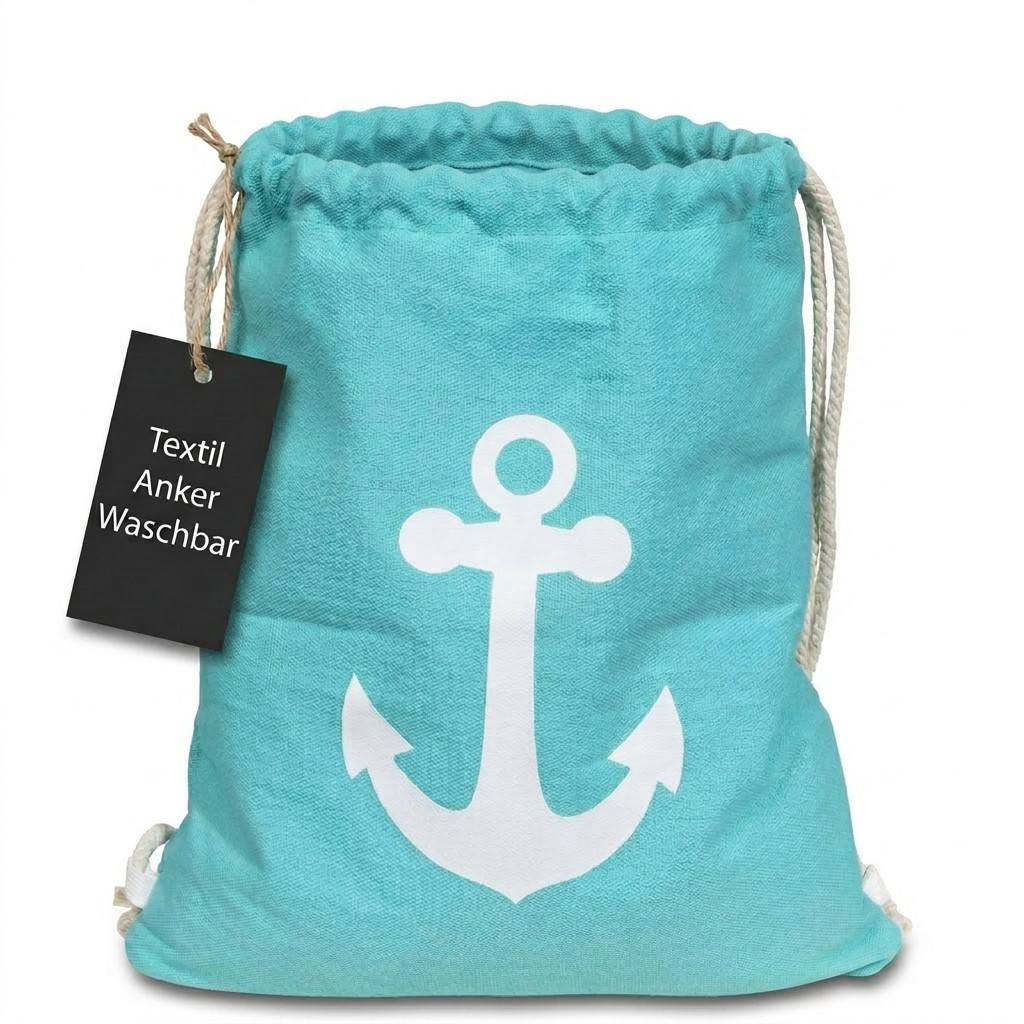 Turnbeutel aus Textil, Anker, mint/weiß