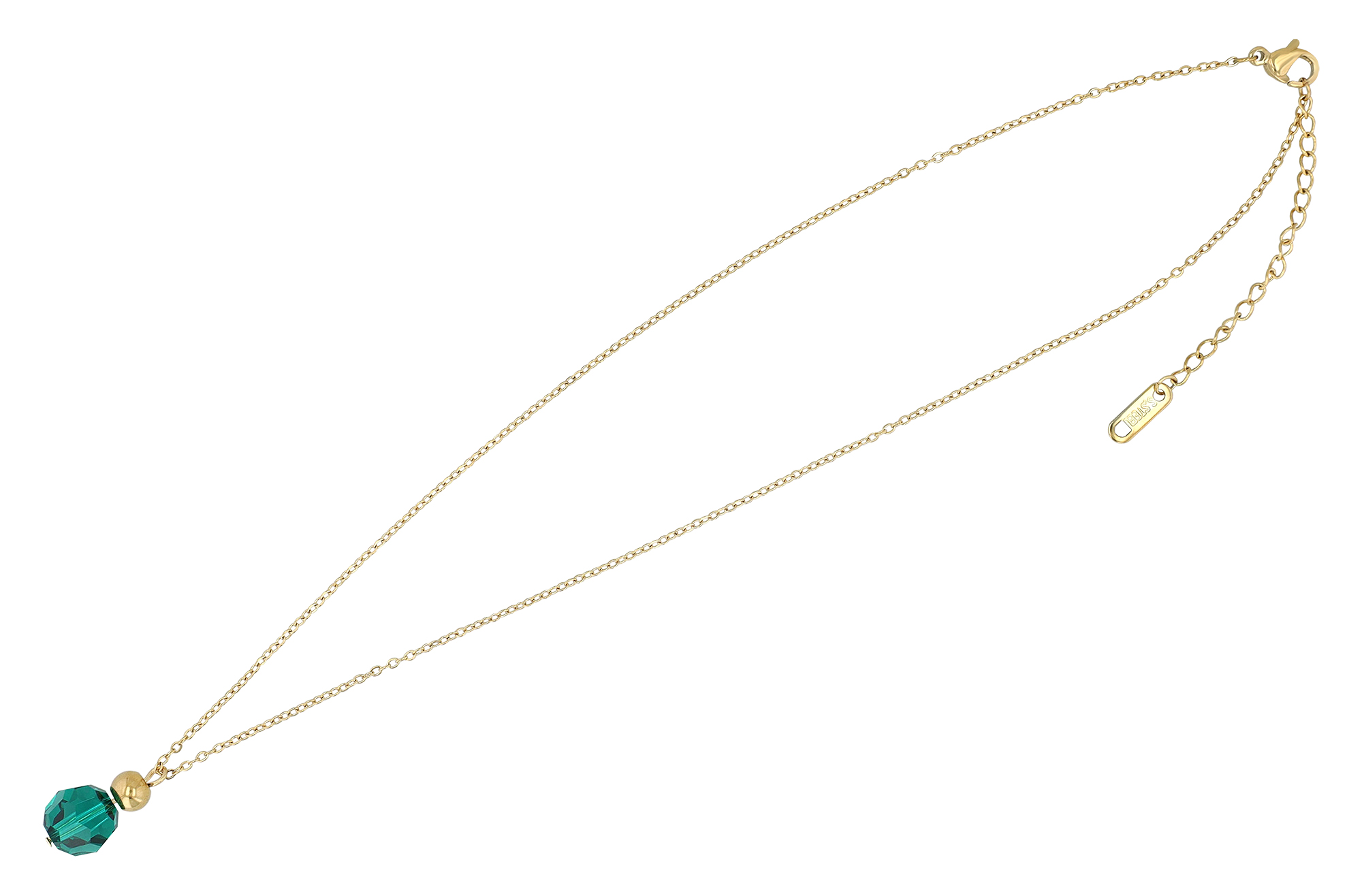 "Saoirse" Akzent Edelstahlkette mit Swarovski, 42 + 5 cm, goldfarben + grün