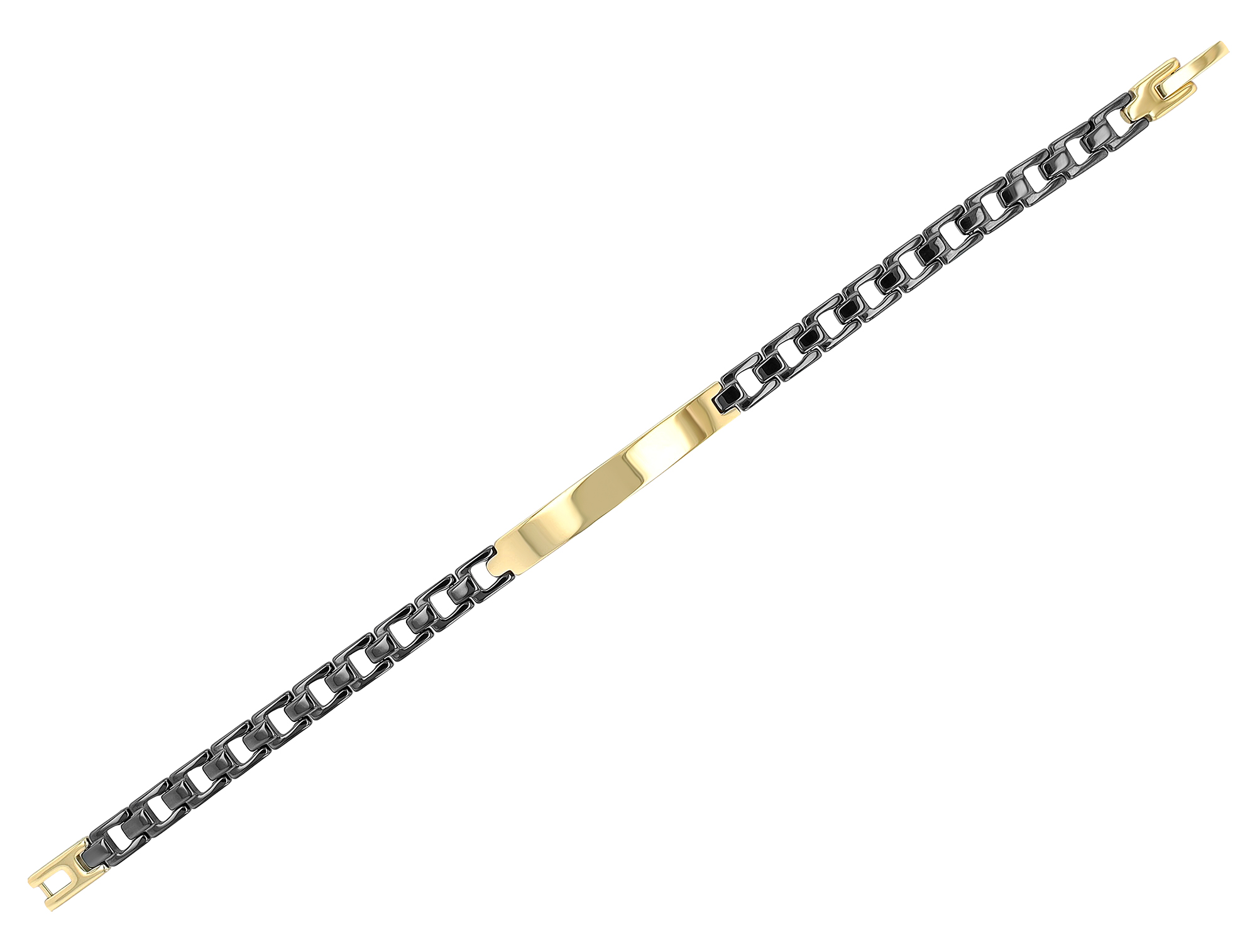 "Seoa" Edelstahl-Keramik ID-Armband, 18cm, Gravurplatte, schwarz/ goldfarben
