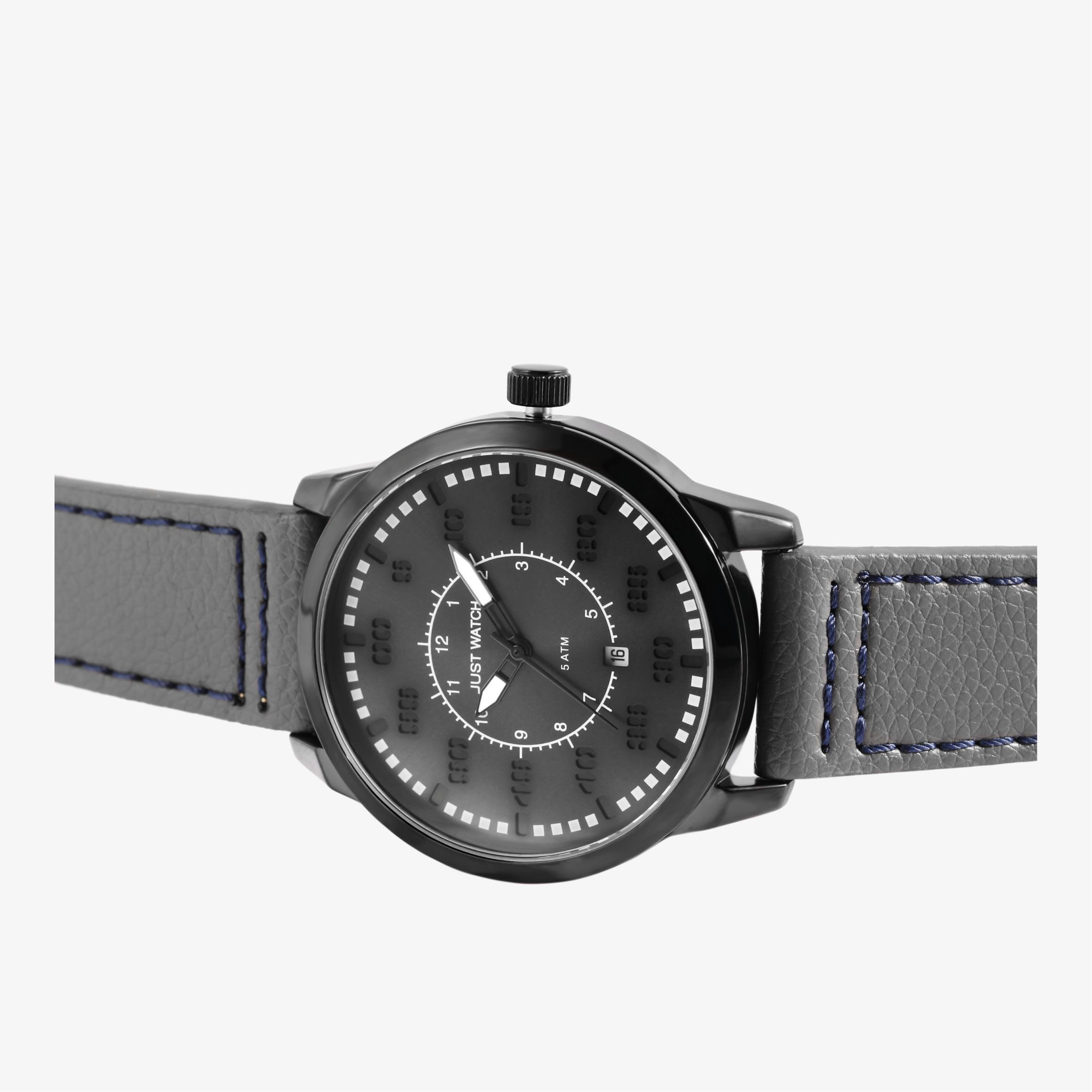 JUST WATCH "Benedict" Herrenuhr mit Echtlederband, Grau