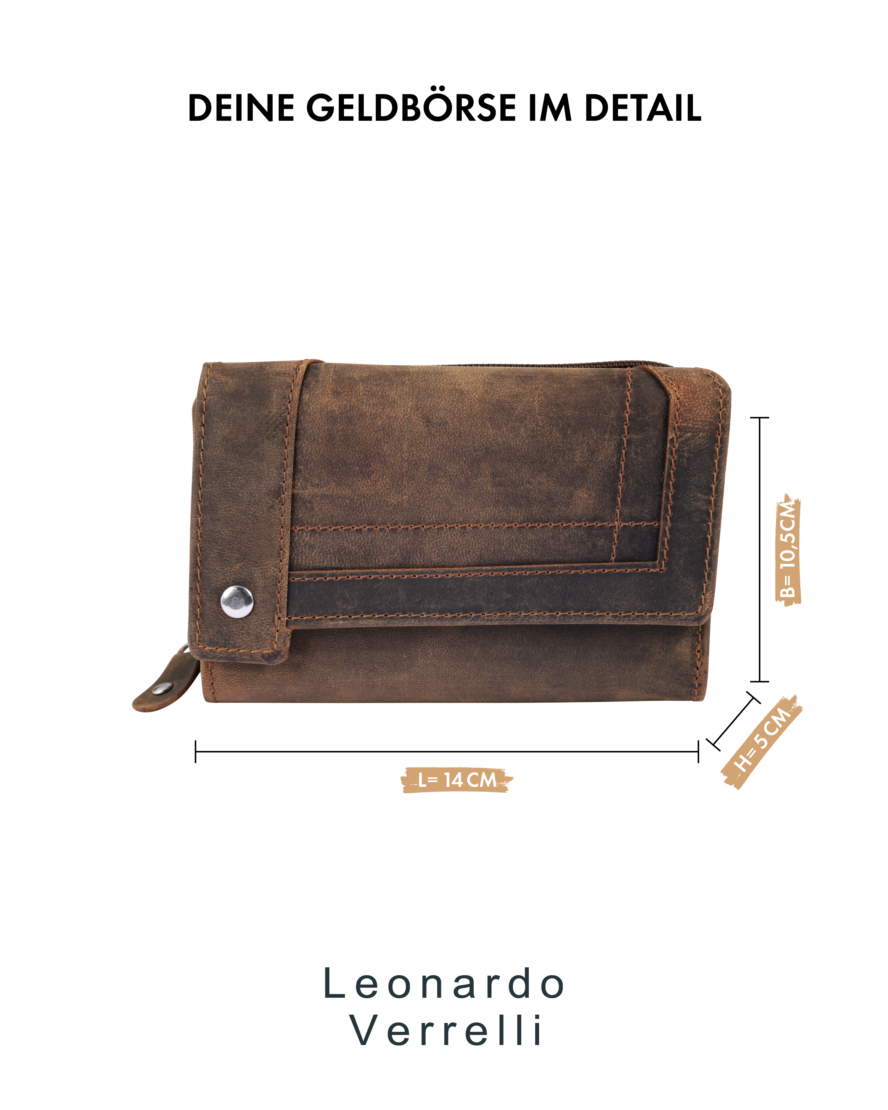 Leonardo Verrelli Echtleder (Hunter) Damen Geldbörse, Querformat, RFID, braun