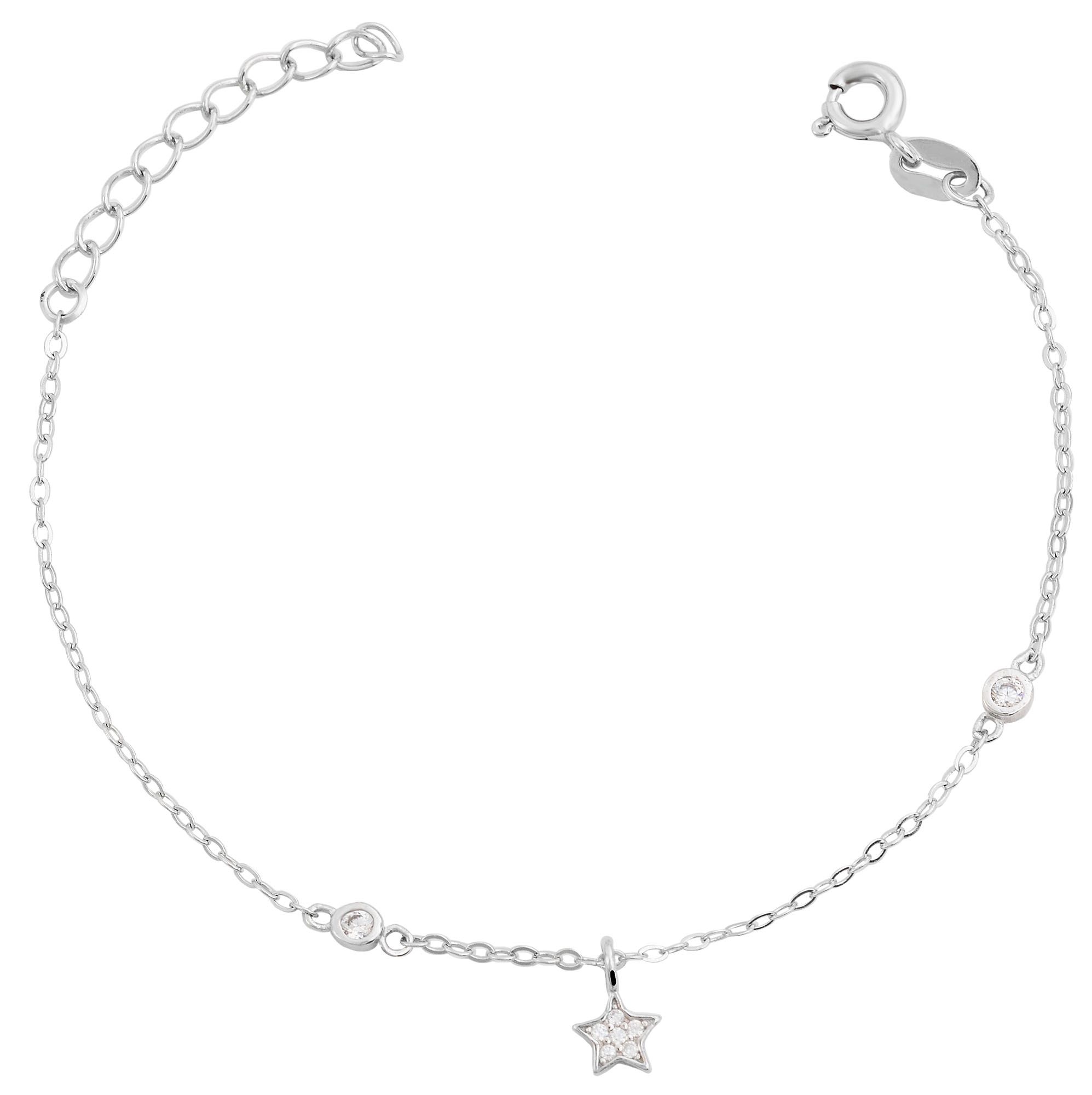 "Arij" 925/rh Echt Silber Armband 14 + 3 cm, Sternanhänger , Zirkoniabesatz, silberfarben/ rhodiniert
