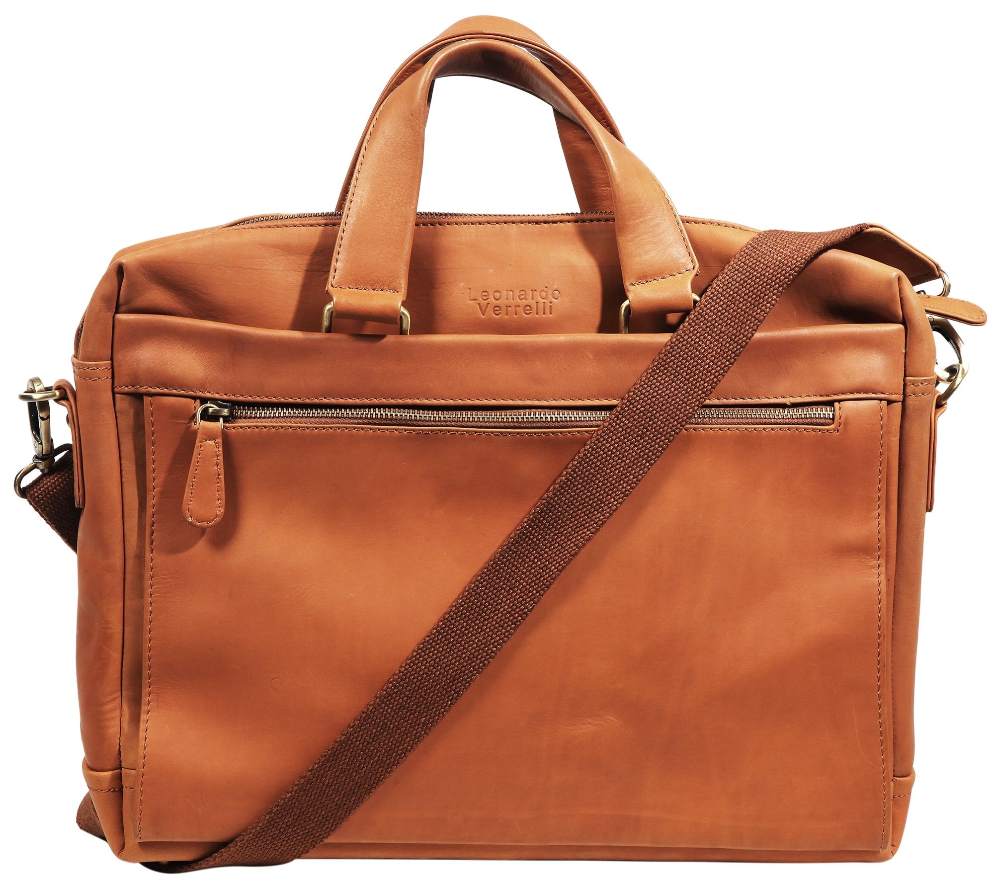Leonardo Verrelli Echt Leder Laptoptasche Businesstasche, Braun