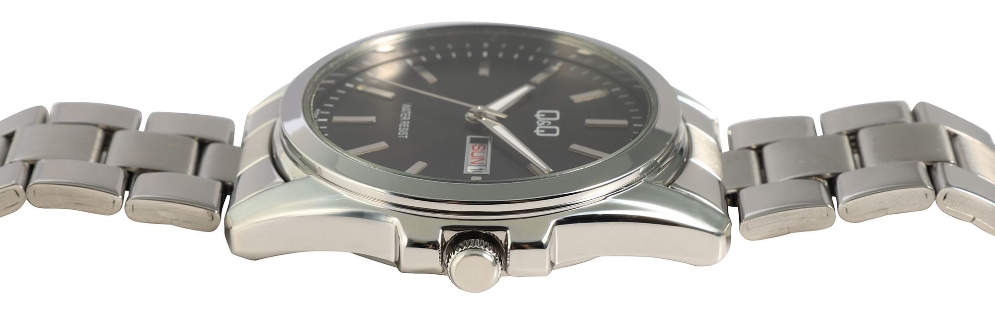 Q&Q Herrenuhr mit Edelstahlarmband, Ø 41 mm, silberfarben/ schwarz