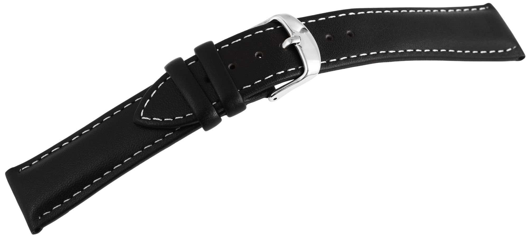 Echtleder-Uhrenarmband, schwarz, weiße Naht, 14 mm