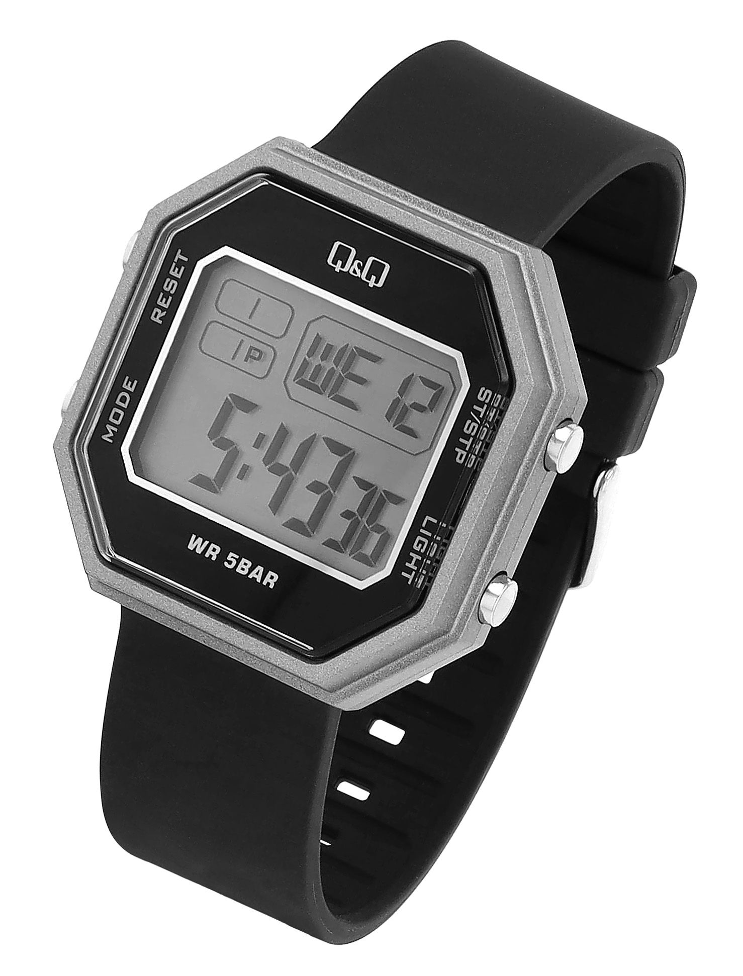 Digitaluhr mit Kunststoffarmband, schwarz/ silberfarben