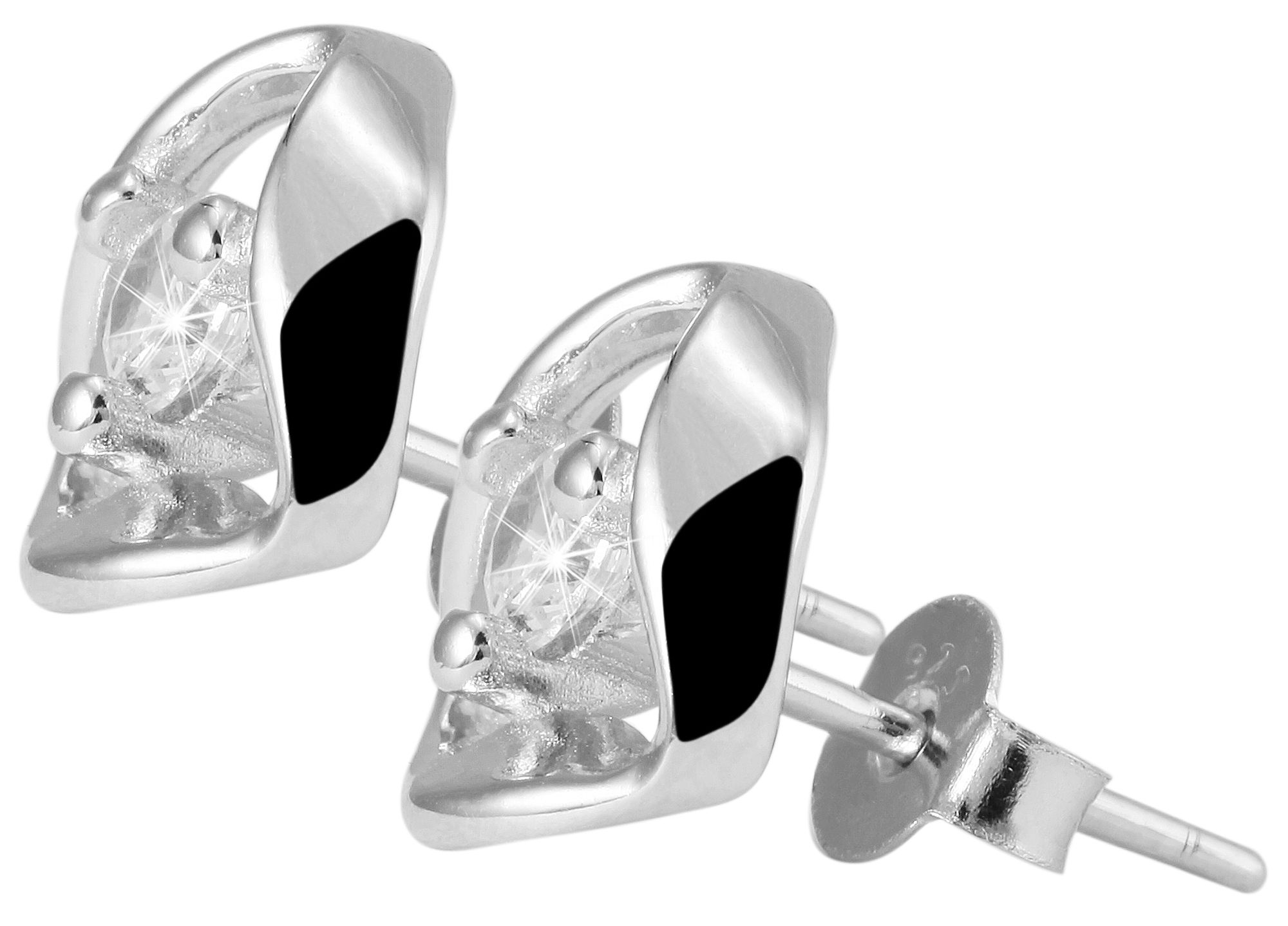925/- Echt Silber Ohrstecker "Della" mit Zirkoniastein, 925/rhodiniert