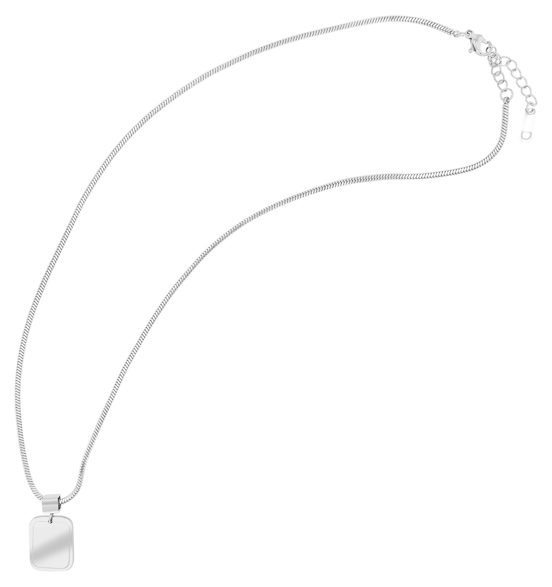 Akzent Schlangenkette, vierkant, Edelstahl, Gravuranhänger, 45+5 cm, silberfarben