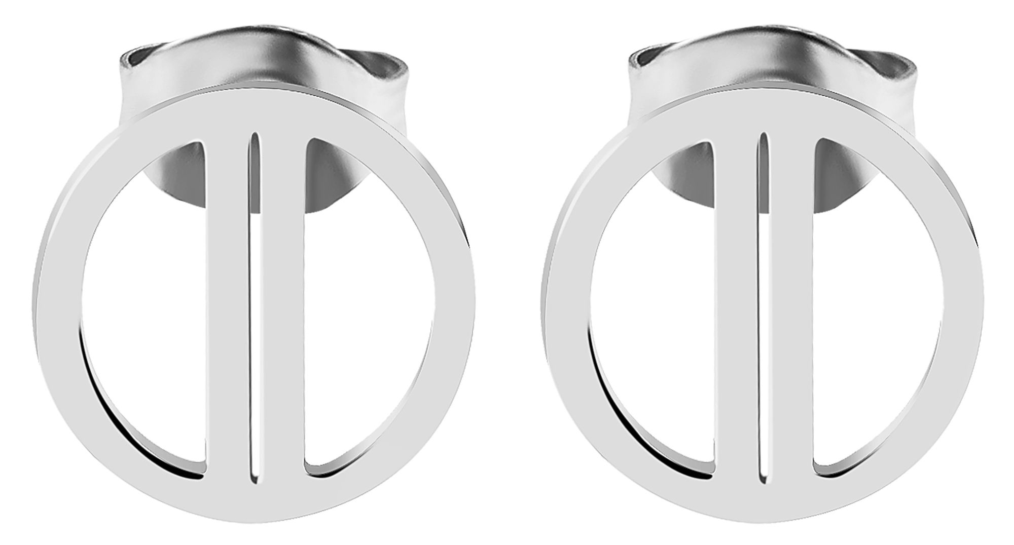 Akzent Edelstahl Ohrstecker, Rund, geteilter Kreis, silberfarbig