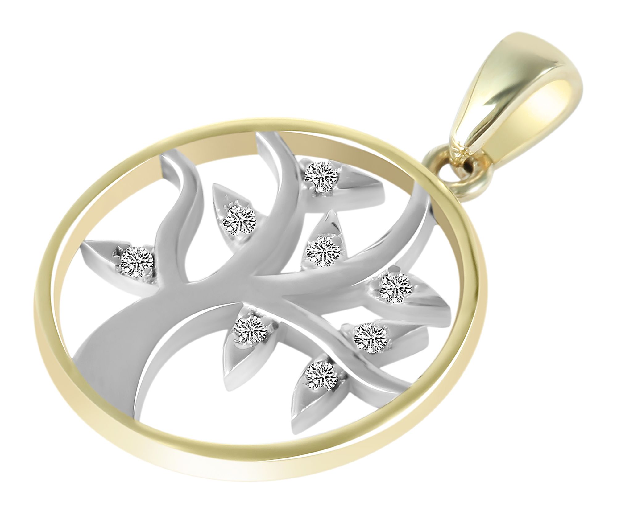 375/- Gold Anhänger "Coline" ohne Kette, Lebensbaum mit Zirkoniabesatz, 9 Karat, bicolor
