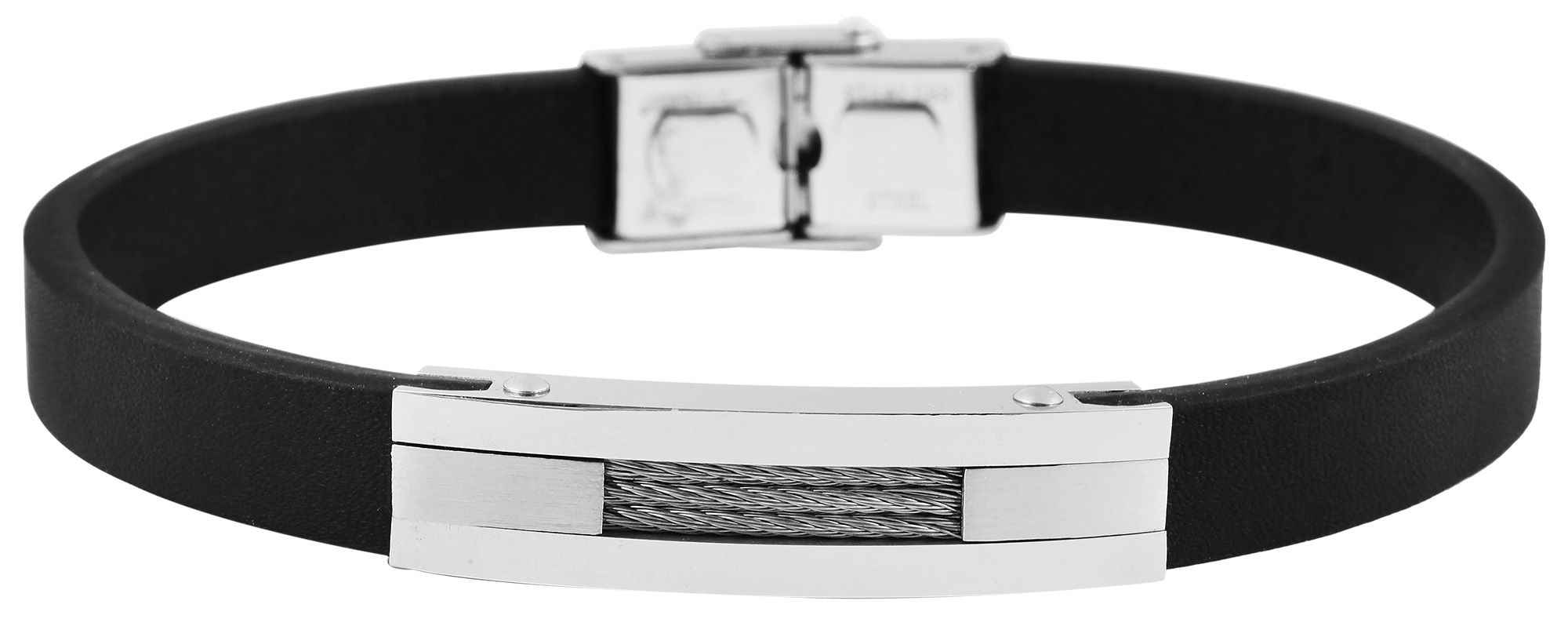 Akzent Echtlederarmband mit Edelstahlelement, schwarz/silberfarben