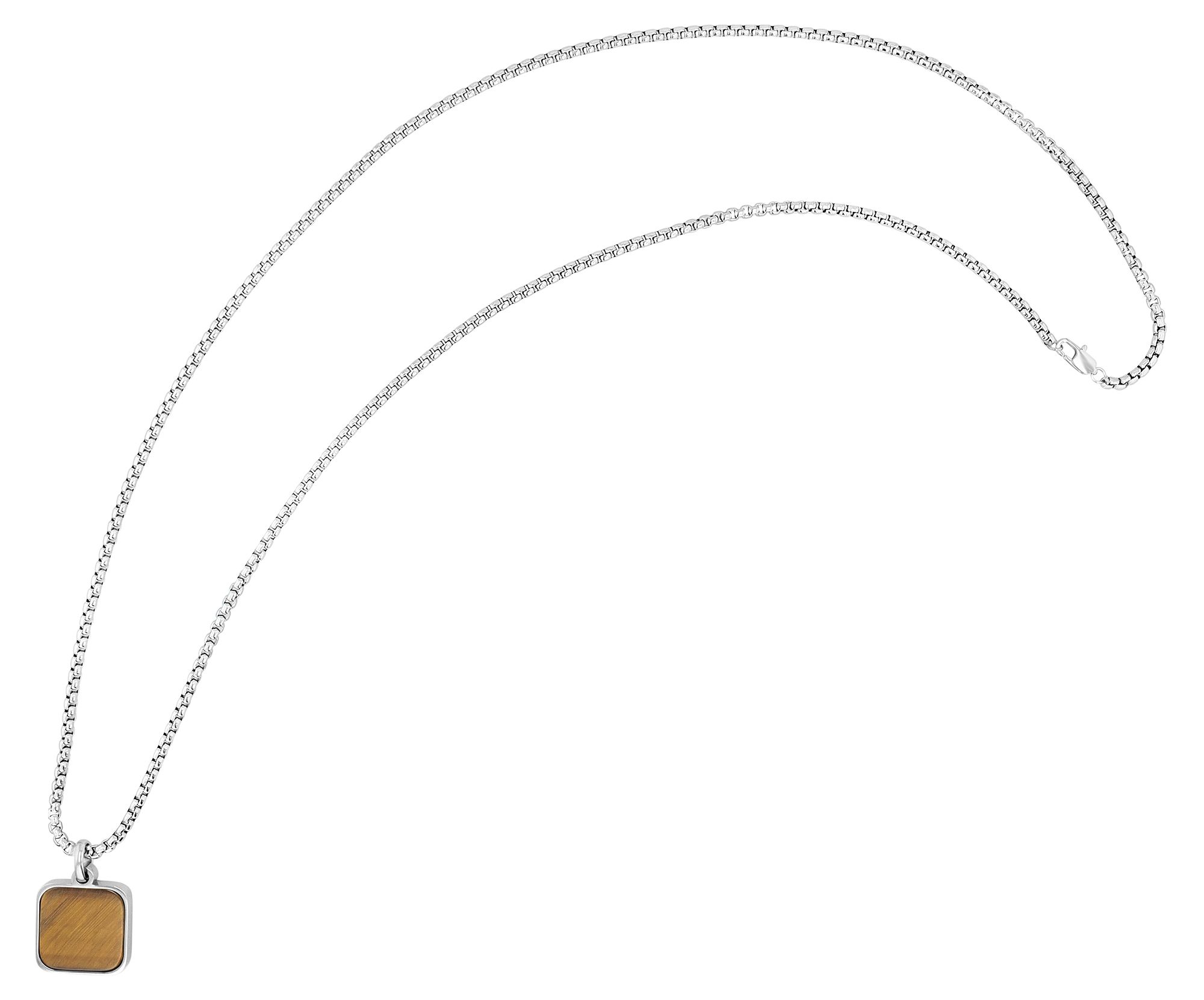 "Naturella", Edelstahl Kette mit Naturstein-Anhänger, 61 cm, silberfarben/ Tigerauge