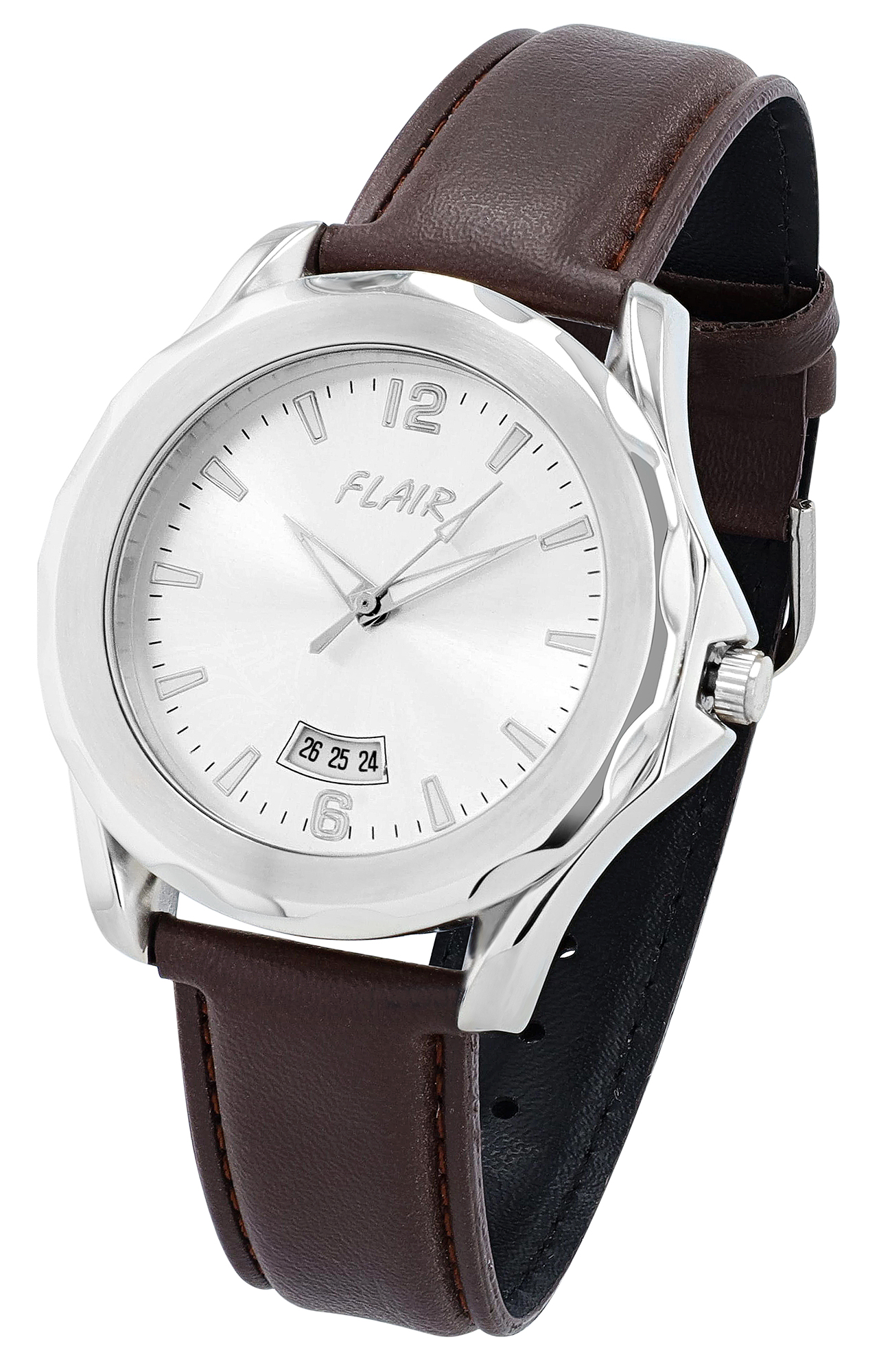 Flair Herrenuhr mit Echtlederband, braun/ silberfarben