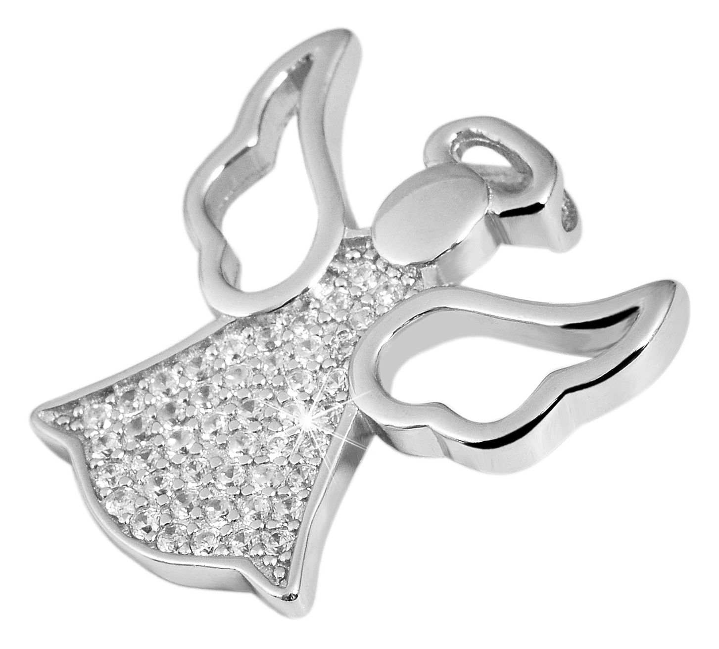 925/- Echt Silber Anhänger ohne Kette "Emeli", Schutzengel mit Zirkoniabesatz, 925/rhodiniert