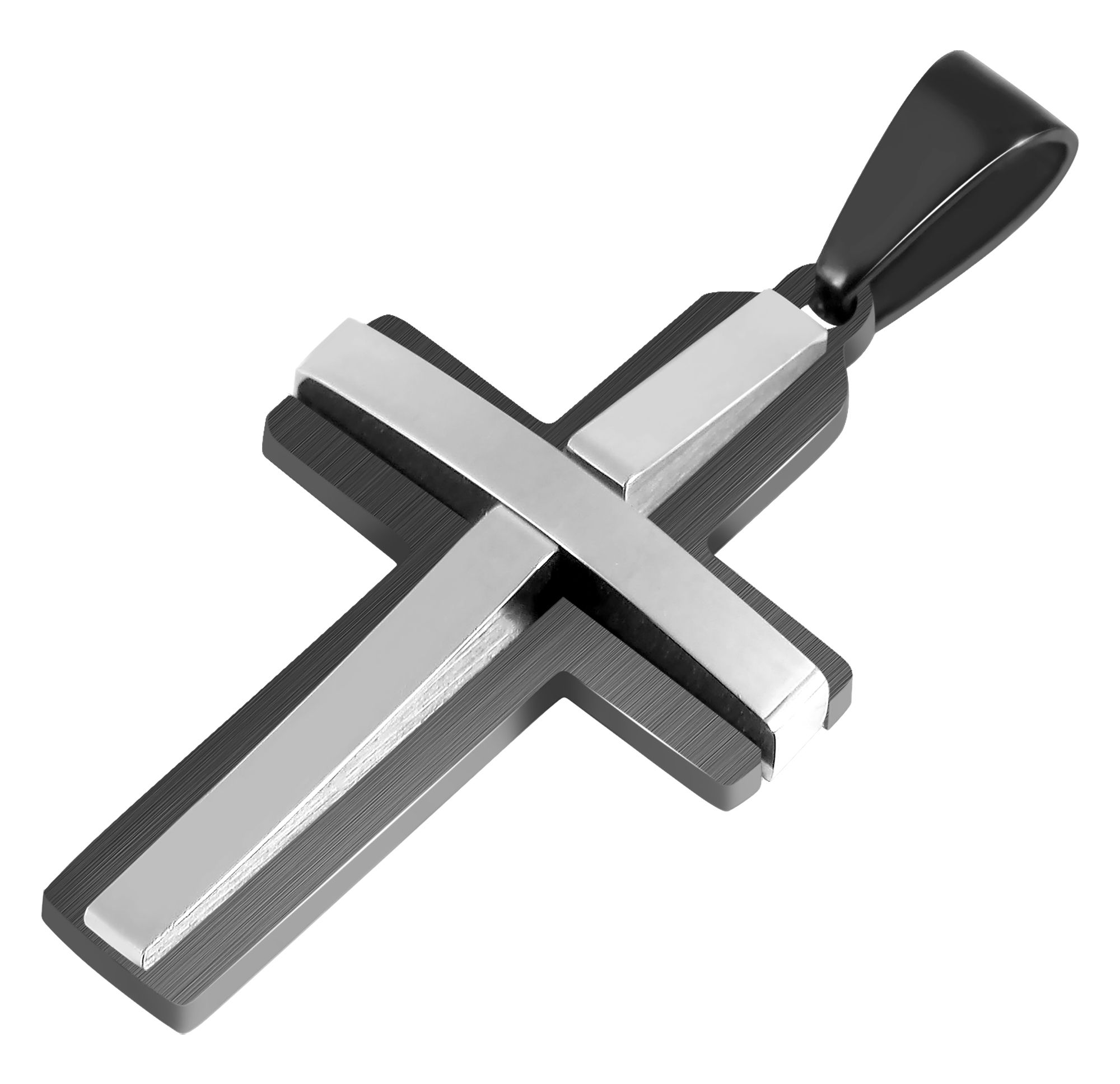 "Arin" Edelstahl Anhänger - Kreuz, bicolor (schwarz/silberfarben)