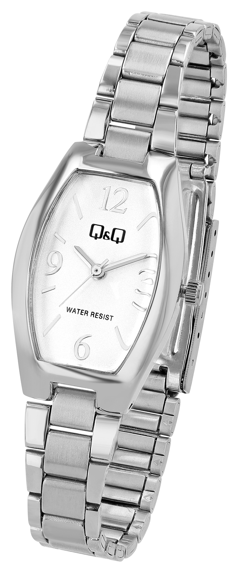 Q&Q Damenuhr, Edelstahlband, Tonneau, silberfarben