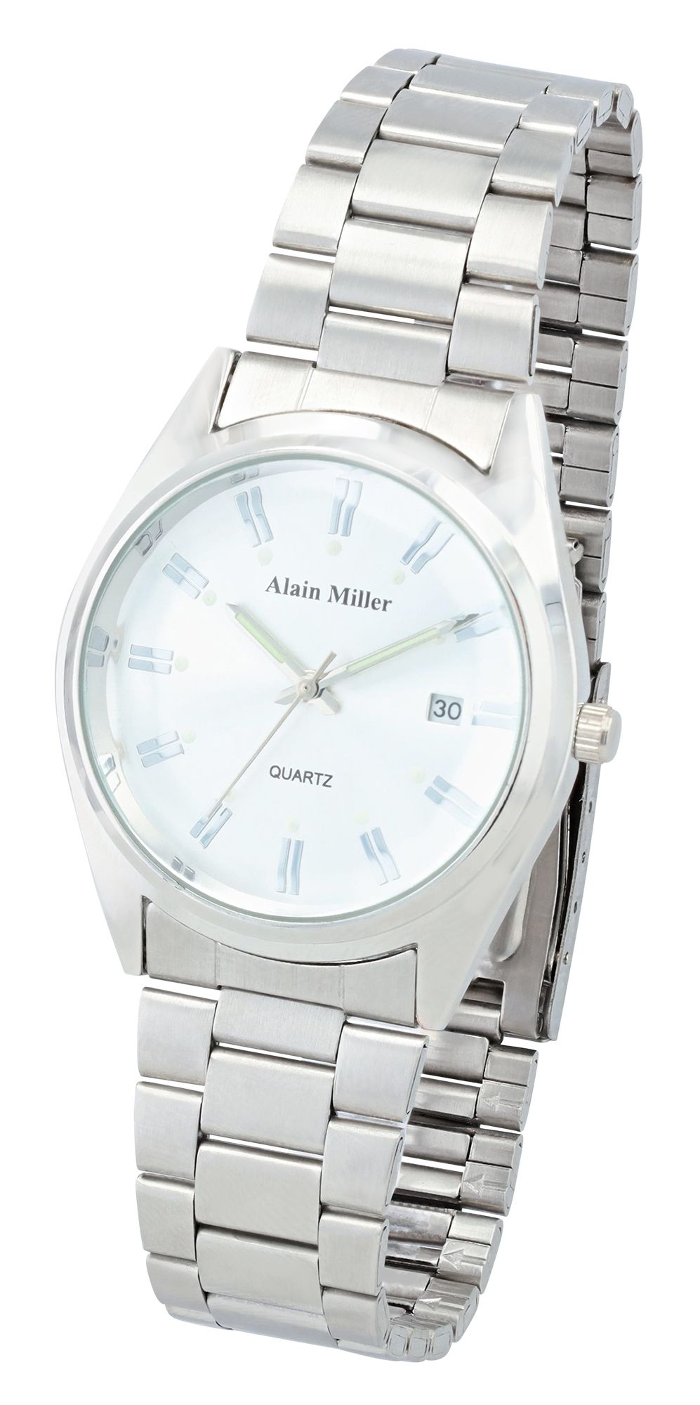 Alain Miller Unisexuhr mit Metallband, Ø 36,5 mm, silberfarben/ silberfarben