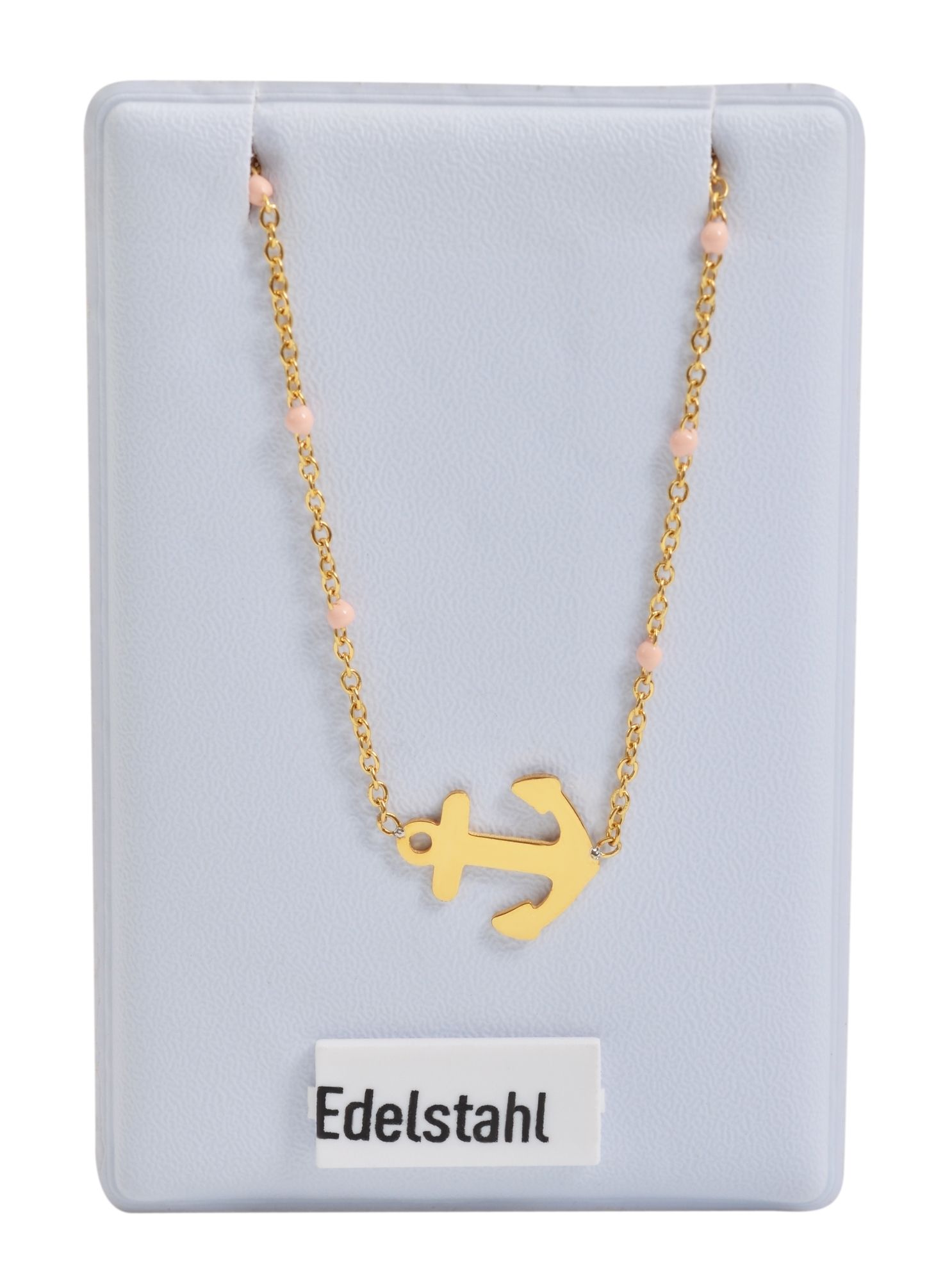 Akzent Ankerkette aus Edelstahl, Ankeranhänger, 43+5 cm, goldfarben/rosa