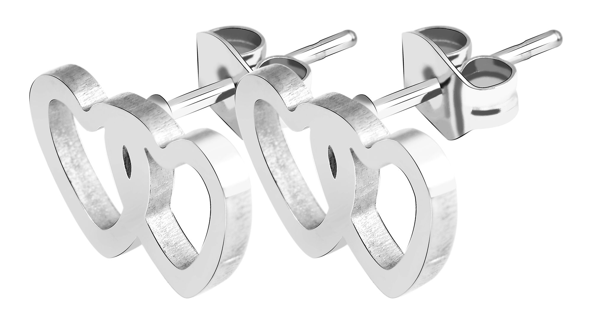 Akzent Ohrstecker, Edelstahl, Doppelherz, silberfarben