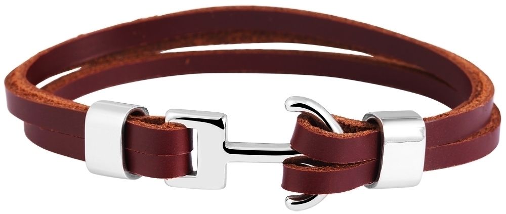 Akzent Echtlederarmband mit Edelstahlelement Anker, braun/silberfarben