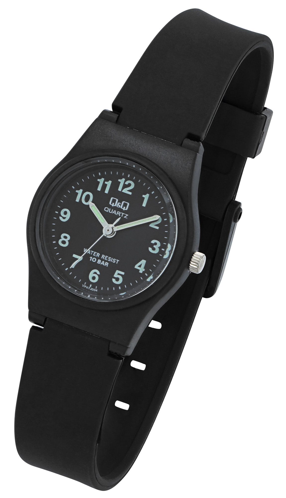 Q&Q Kinderuhr Ø 24 mm, Resinband, schwarz/ schwarz