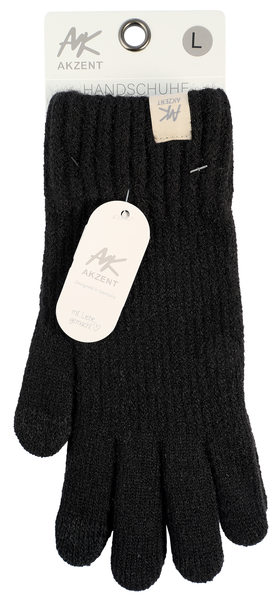 Herren-Handschuhe, Gr L, schwarz, Touch-Finger, 100% Polyester, VE-4