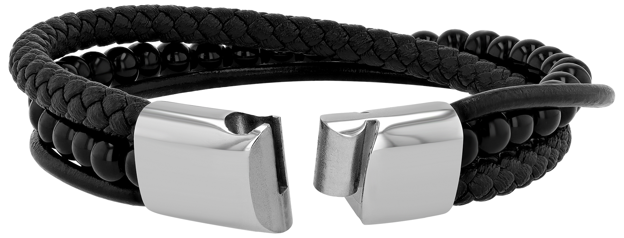 "Tatum" Echtlederarmband + Naturstein (Onyx), 21 cm