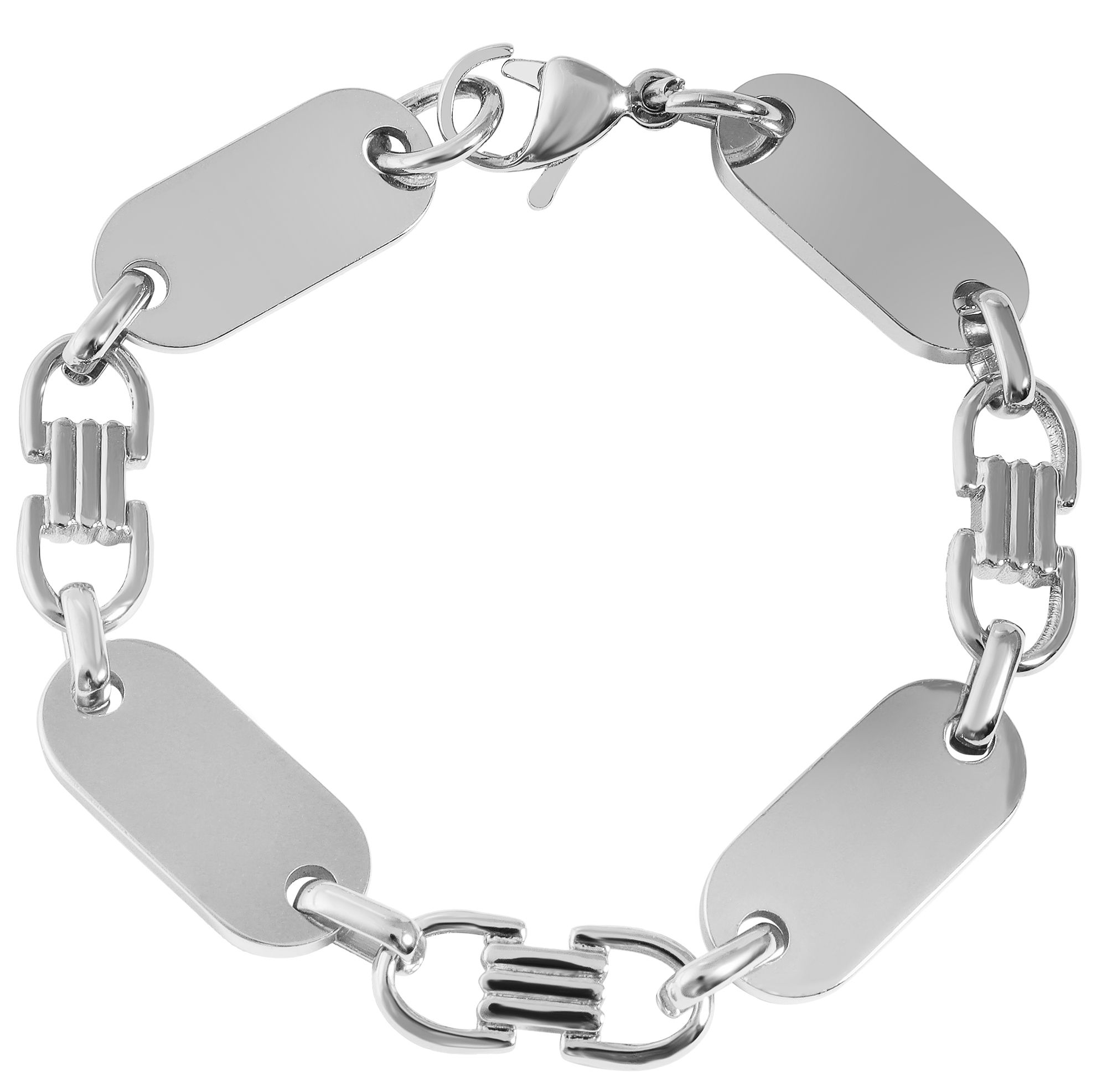 "Enid" Edelstahl Platten-Armband, silberfarbig, 19 cm/ 10 mm