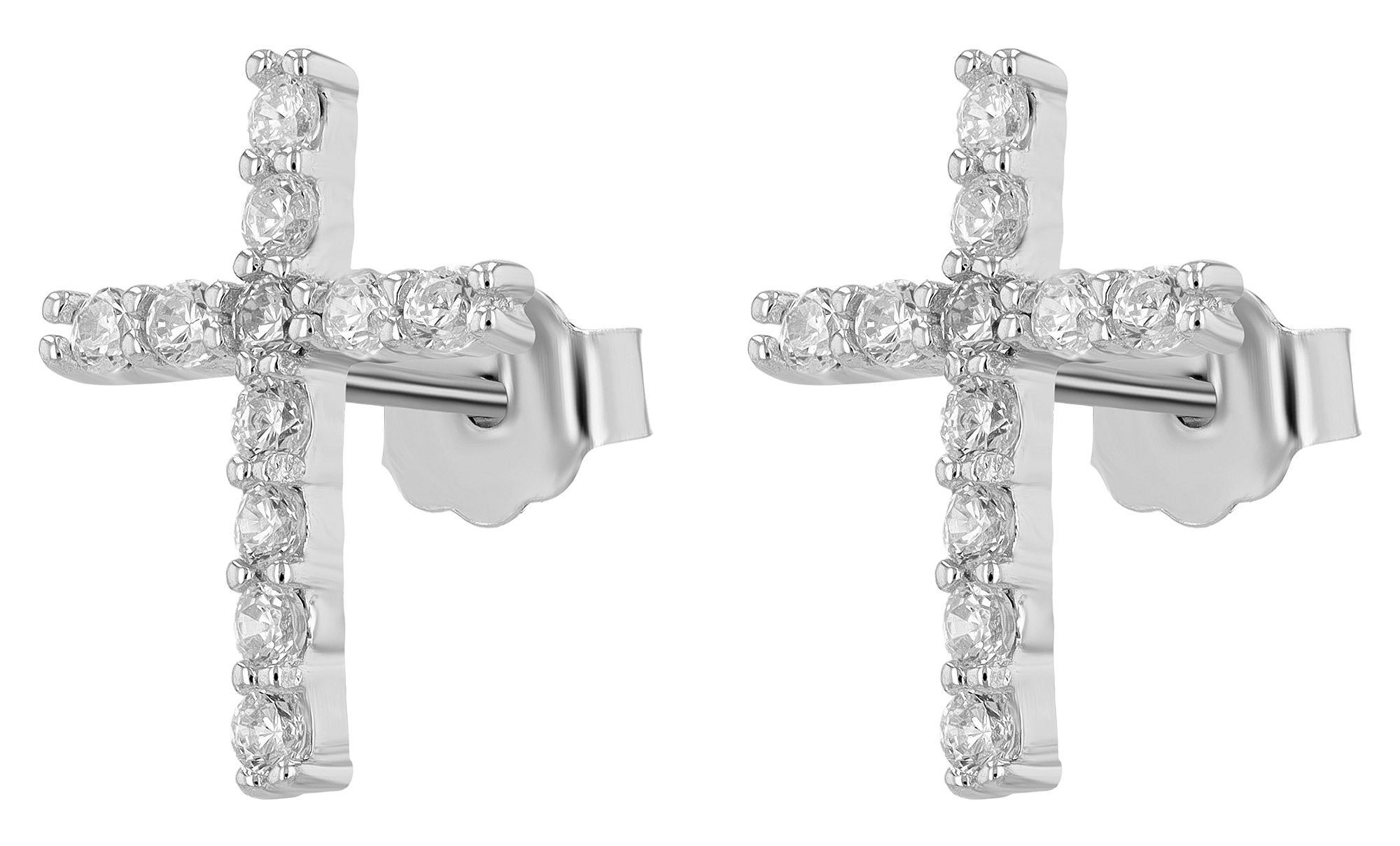 "Lissy" 925/- Echt Silber Ohrstecker, Kreuz, silberfarben rhodiniert