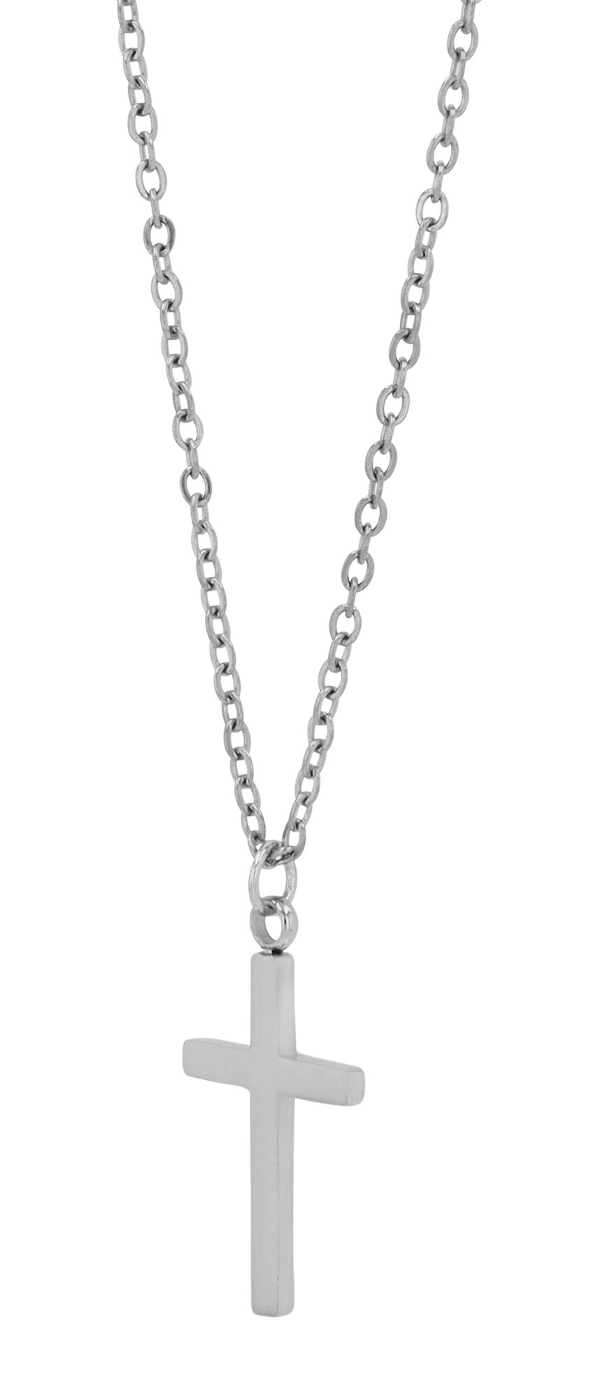 "Eila" Edelstahl Kette mit Anhänger - Kreuz, 42 + 5cm, silberfarben