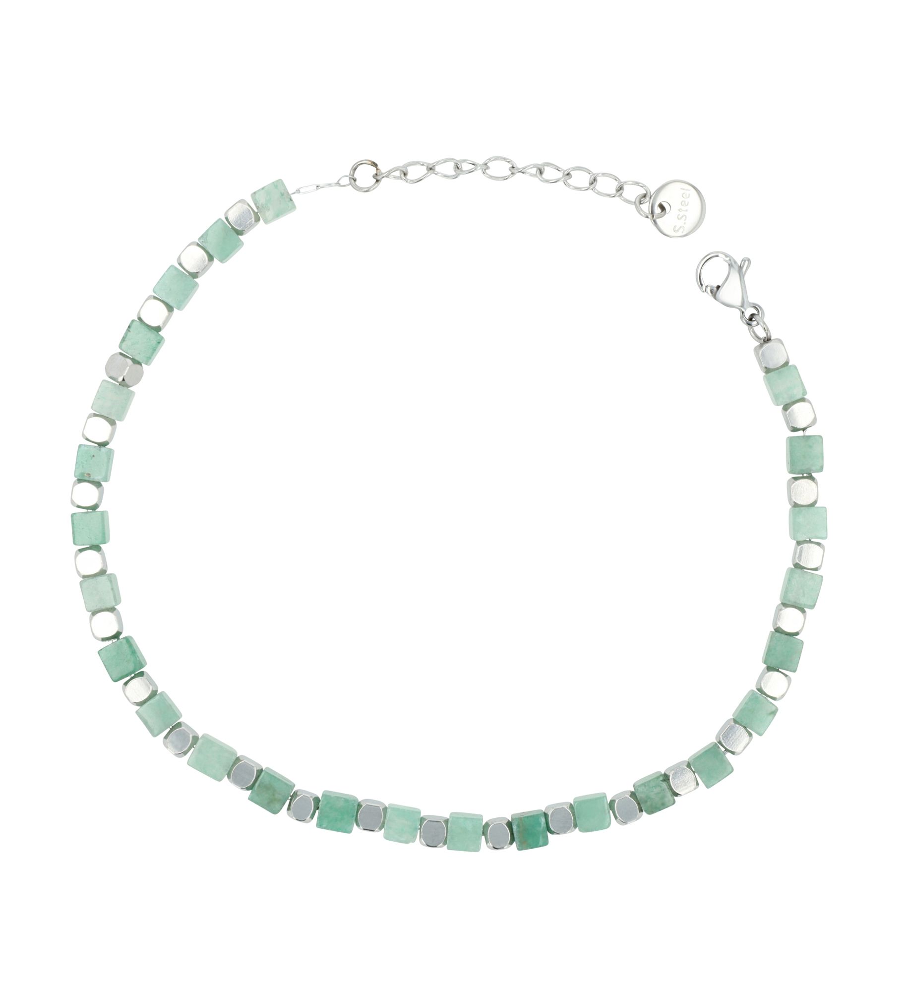 "Trix" Akzent Armband aus Edelstahl & grüner Aventurin, 17 + 3 cm, silberfarben