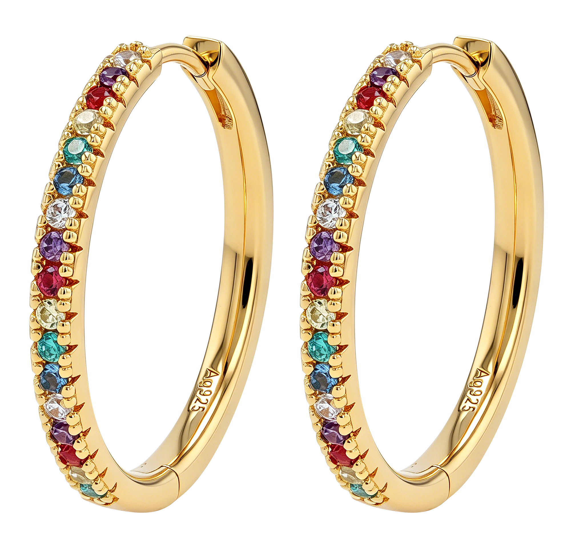Sif Jakobs Jewellery 925/- Echt Silber Creolen "Ellera X-Grande" Ø 20 mm, bunte Zirkonia, vergoldet