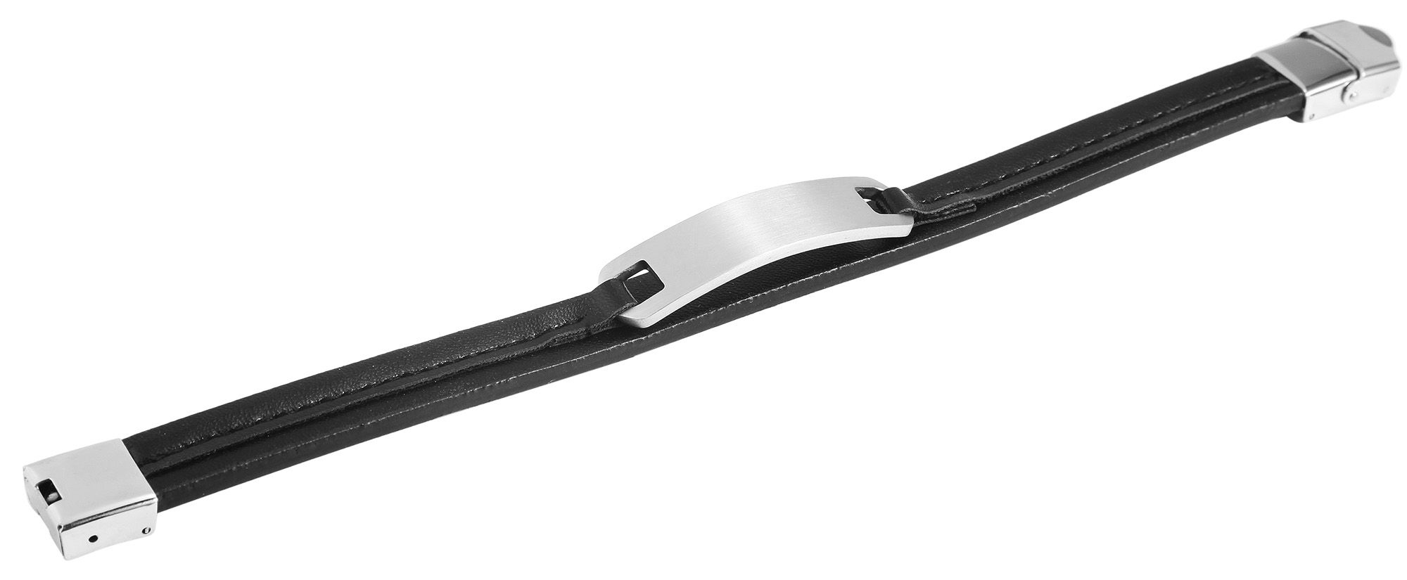 Akzent Armband aus Echtleder und Edelstahl, schwarz/silberfarben