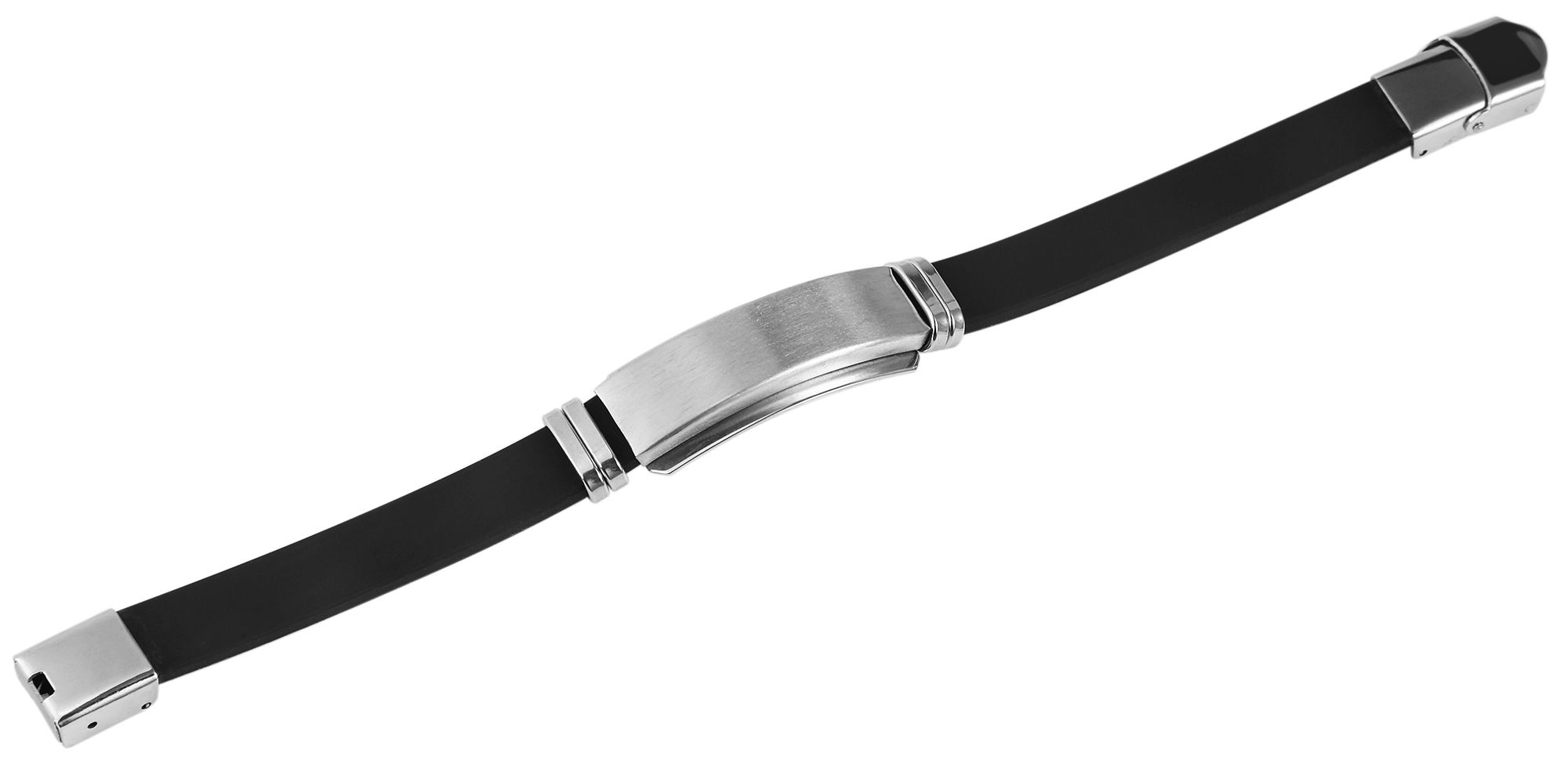 Akzent Armband aus Kautschuk und Edelstahl, schwarz, 20 cm