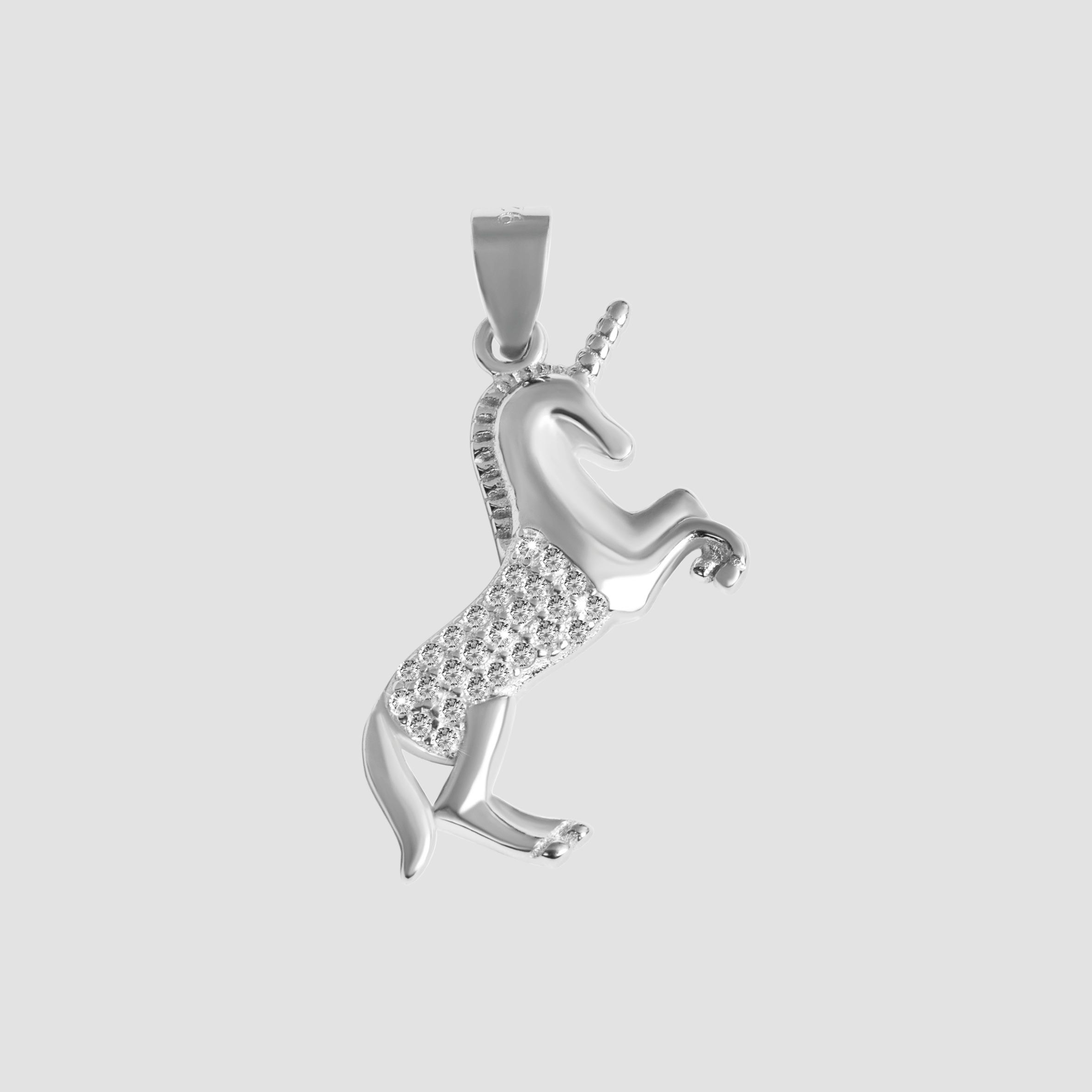 925/- Echt Silber Anhänger ohne Kette "Anka", Einhorn mit Zirkoniabesatz, 925/rhodiniert
