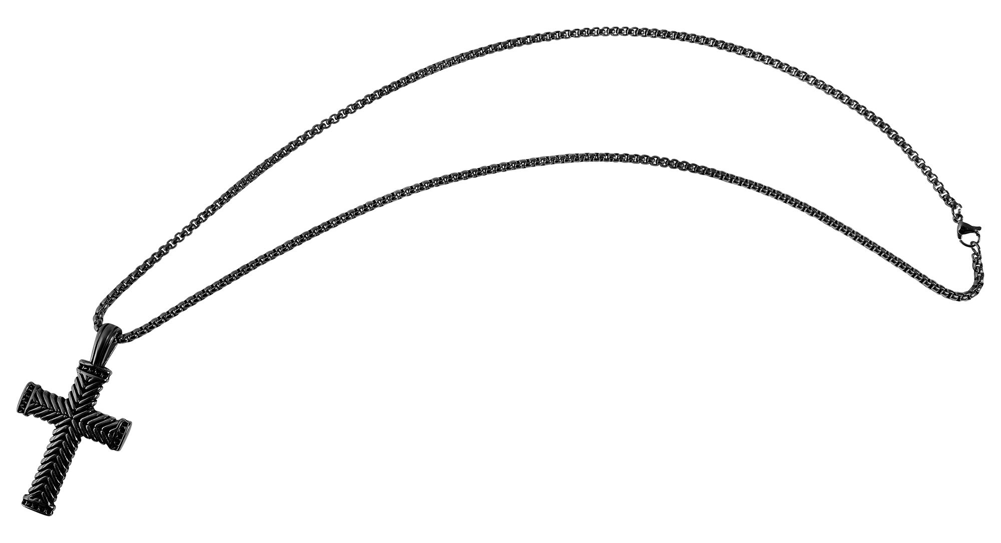 "Zenith" Erbskette mit massiven Anhänger - Kreuz, Edelstahl, 61 cm/ 3 mm, schwarz