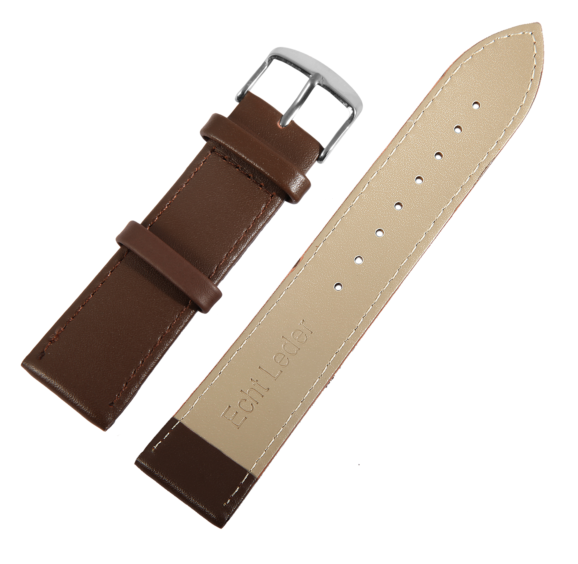 Echtleder-Uhrenarmband, braun/ silberfarben, 22 mm