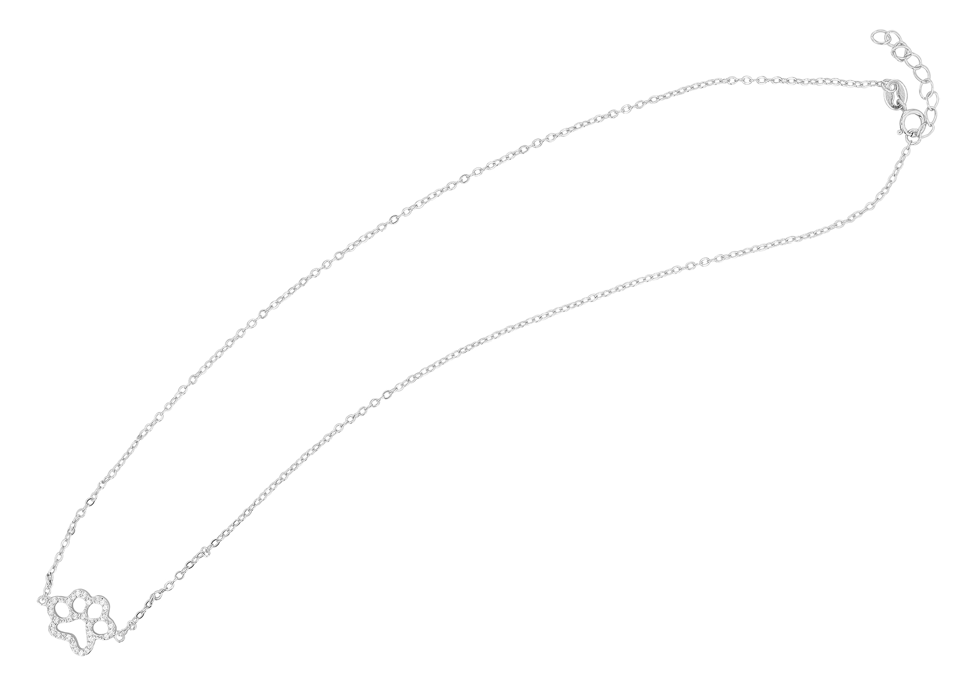 "Lulu", 925/-  Echt Silber Kette mit Anhänger Hundepfote mit Zirkonia, silberfarben rhodiniert