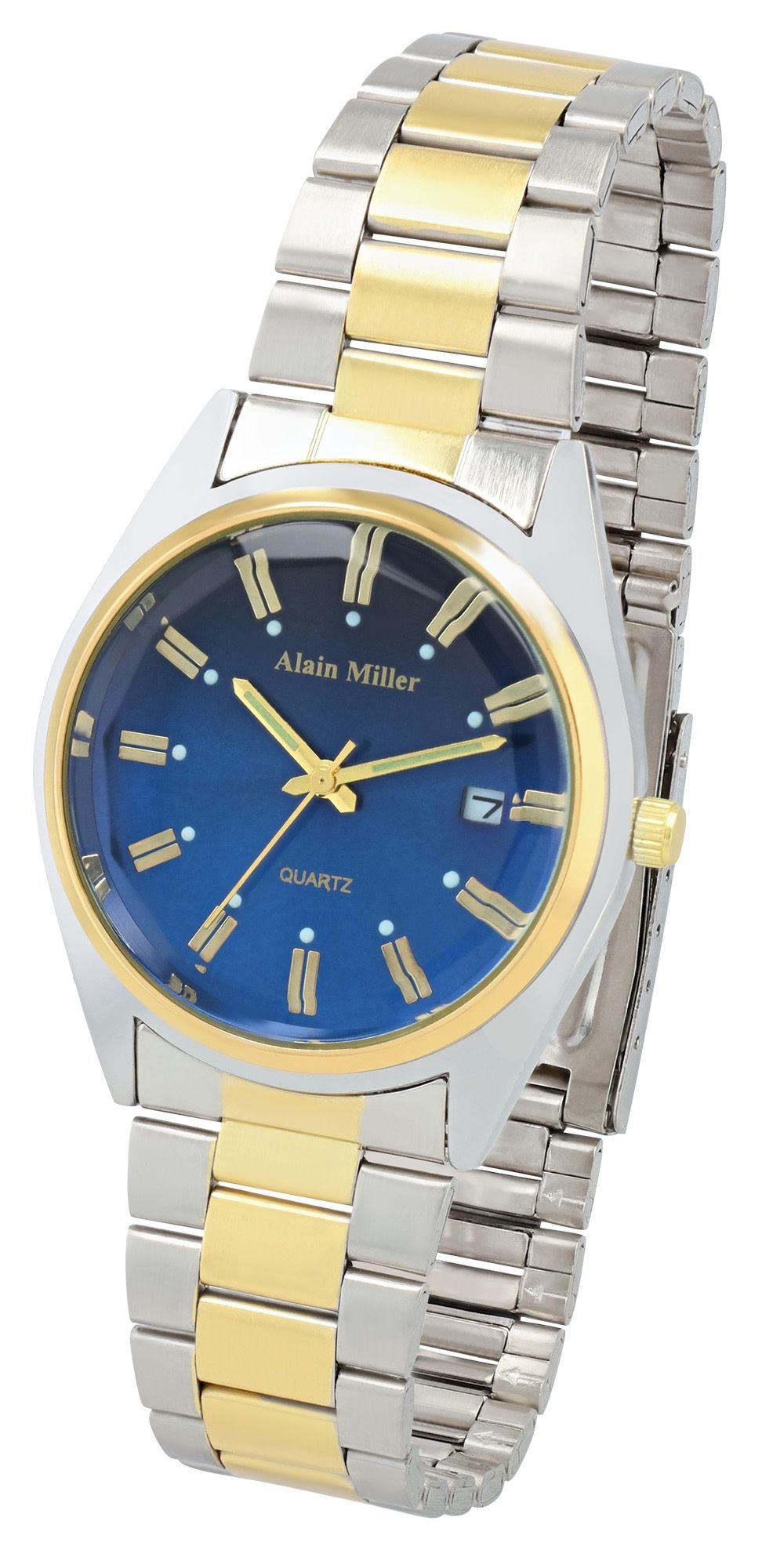 Alain Miller Unisexuhr mit Metallband, Ø 36,5 mm, bicolor/ blau