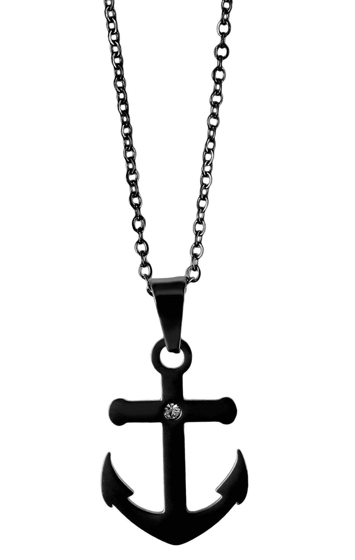 "Miera", Akzent Edelstahlschmuckset mit Ohrsteckern und Anhänger im Ankerdesign, schwarz