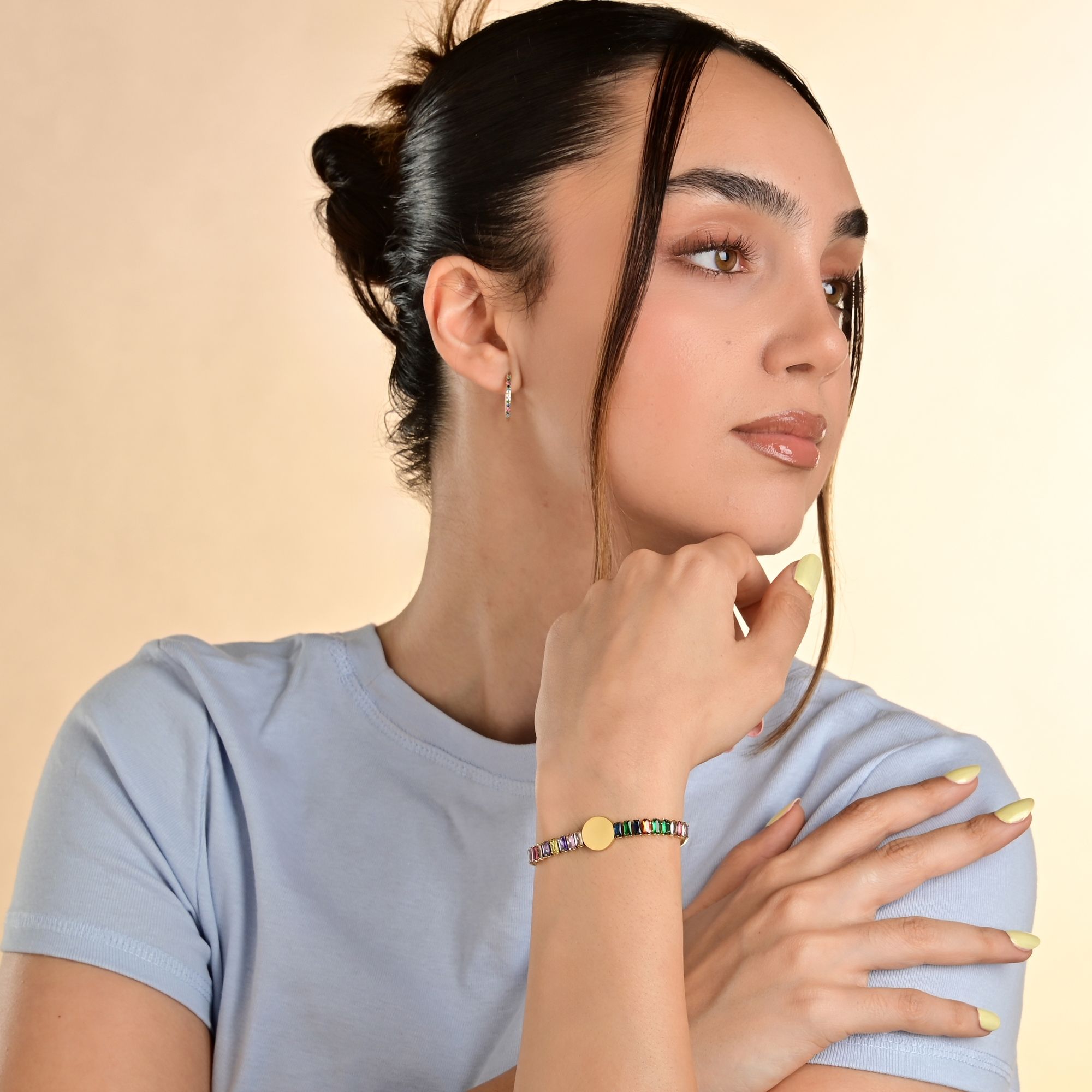 Akzent Armband "Alexa", Edelstahl & Zirkoniasteine, Gravurplatte, silber- oder goldfarben